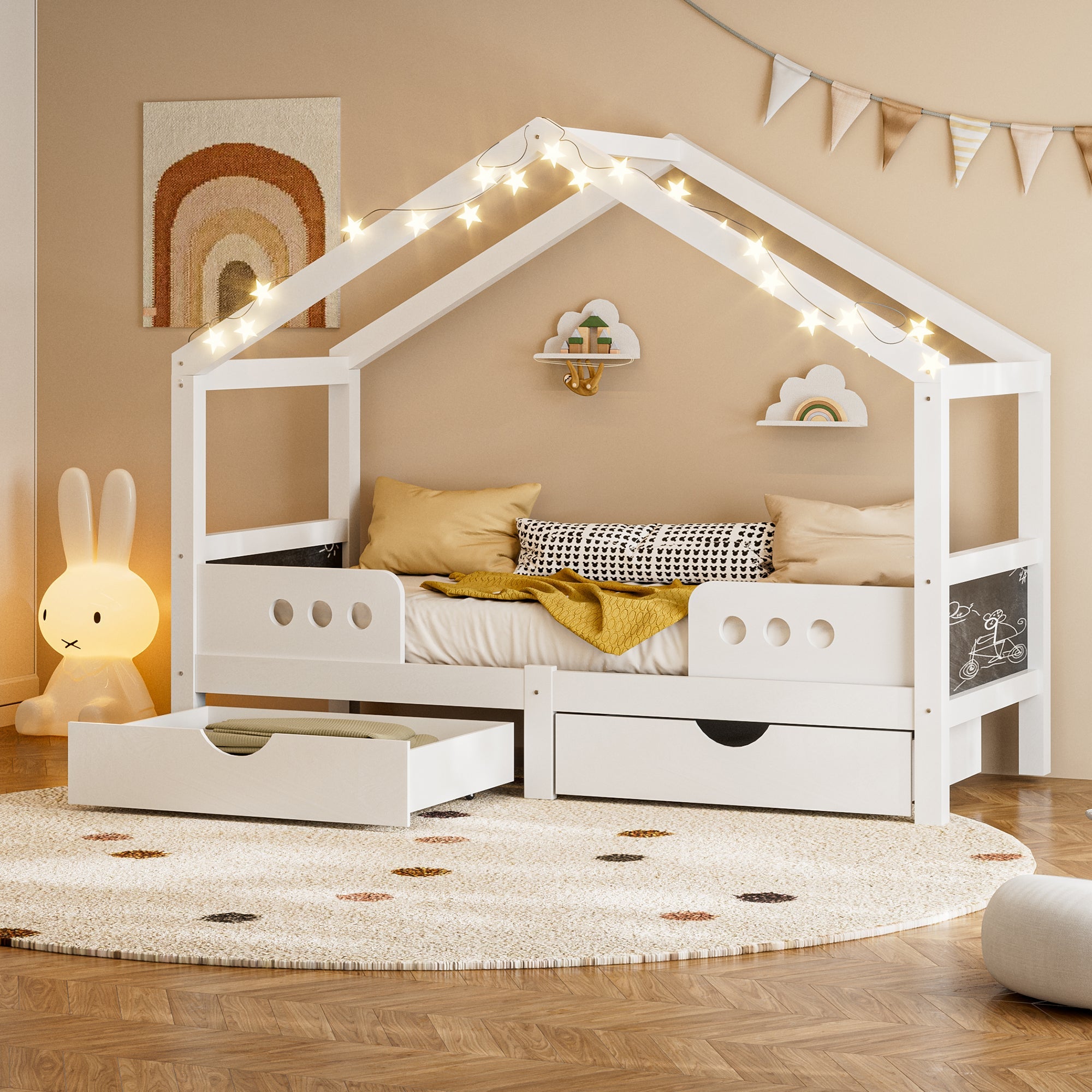 Logidon Kinderbed Met Dak Design Wit 90x200 cm Met Twee Lades