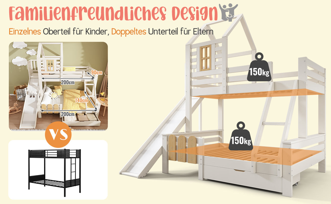 Logidon stapelbed 90x200/140x200 schuiflaadladder blokhut design