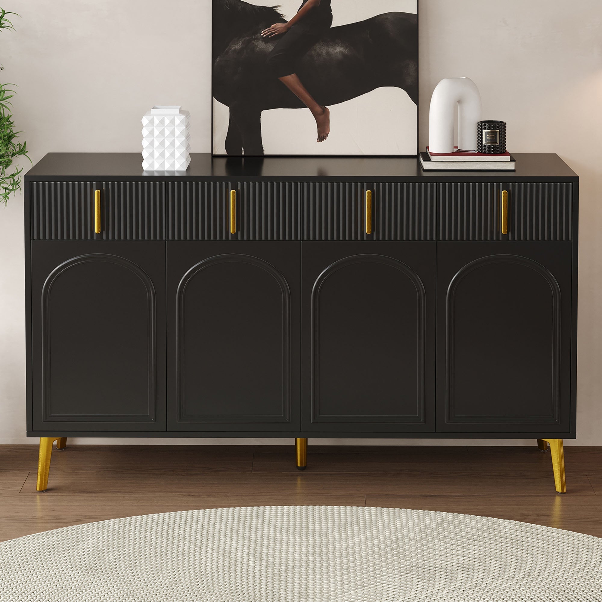 Logidon Dressoir Zwart met Gouden Handgrepen en Poten 140x37,8x82