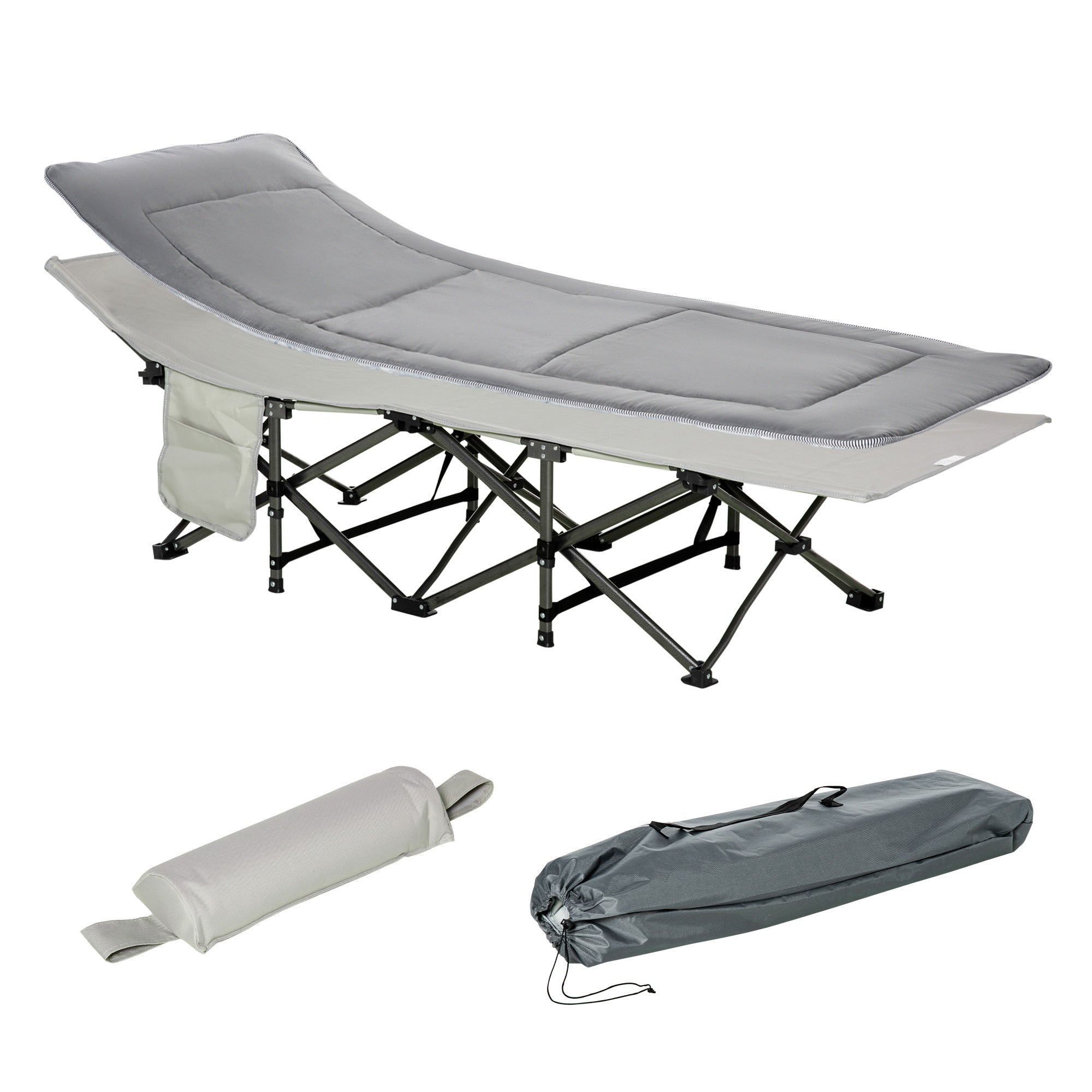 Logidon opklapbaar campingbedje met kussen lichtgrijs 188x64x53 cm