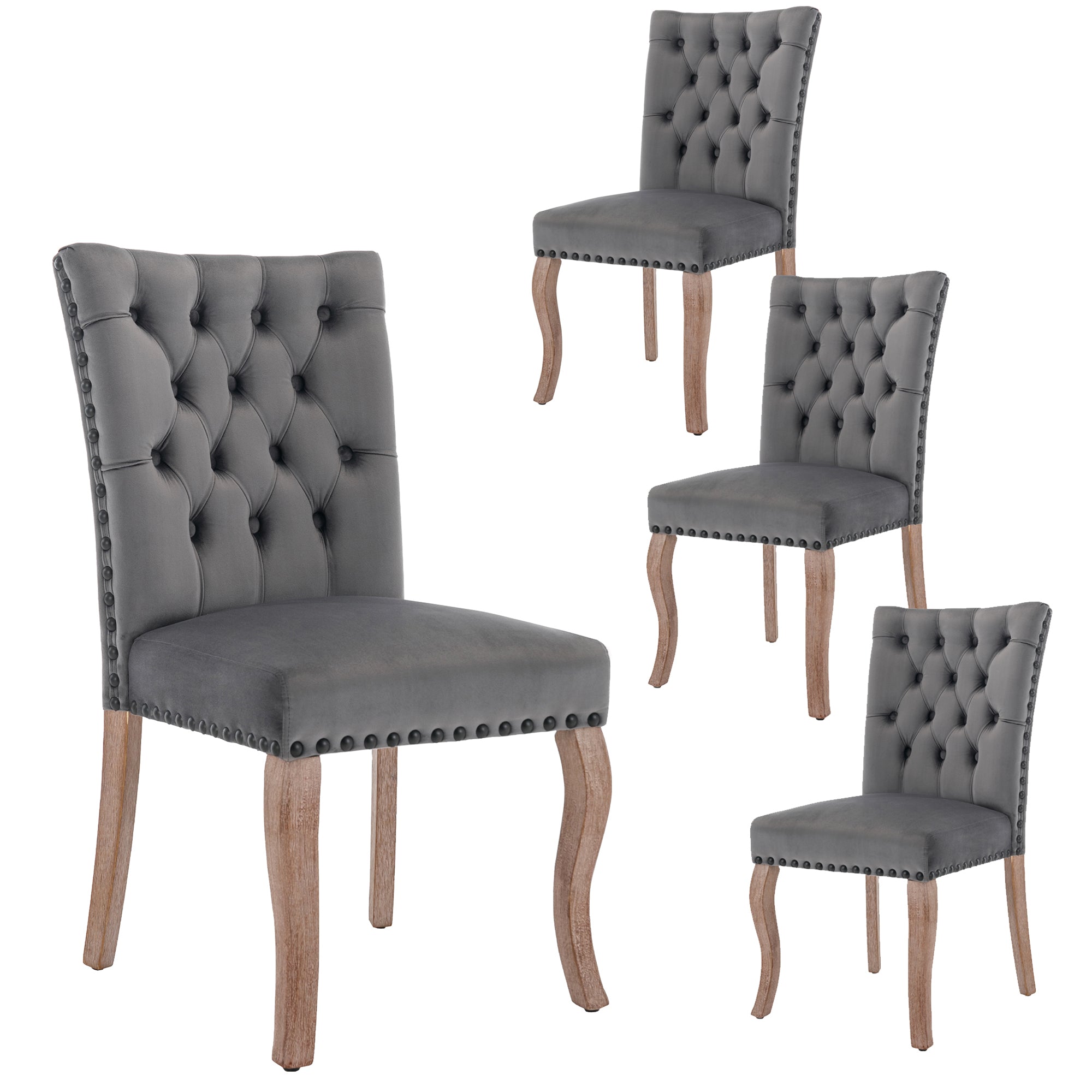 Logidon Dining Room Chair Gray Velvet With Door Knocker Set Of Four Chairs