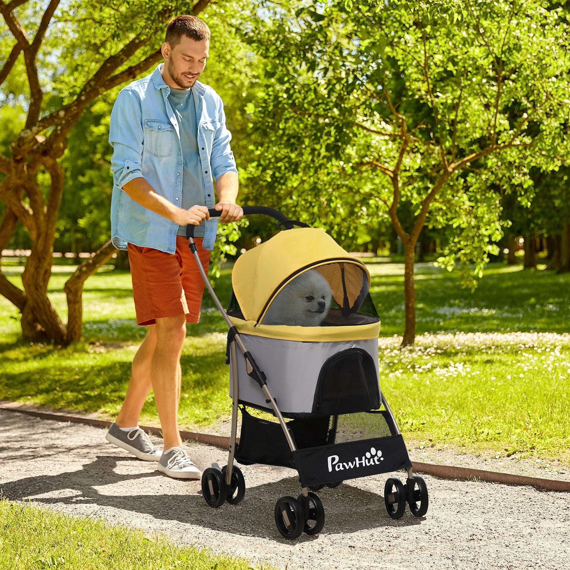 Logidon Hondenkar 2-in-1 Trolley Draagtas Geel Opvouwbaar