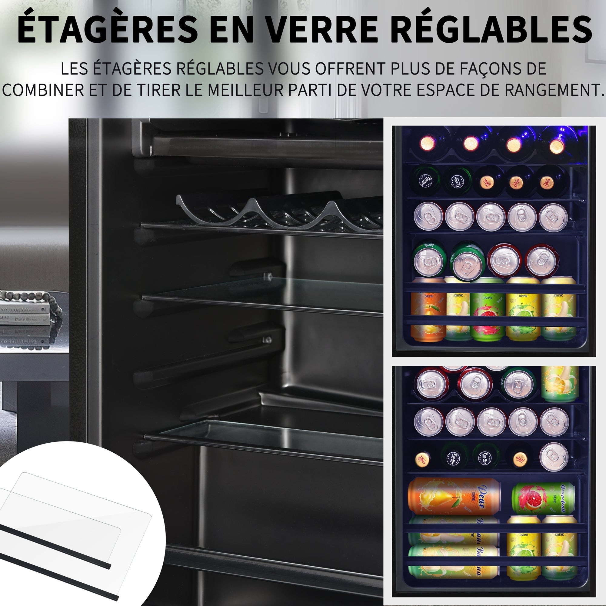 Logidon 76L minikoelkast Zwart 70L koelgedeelte, 6L vriesgedeelte, LED