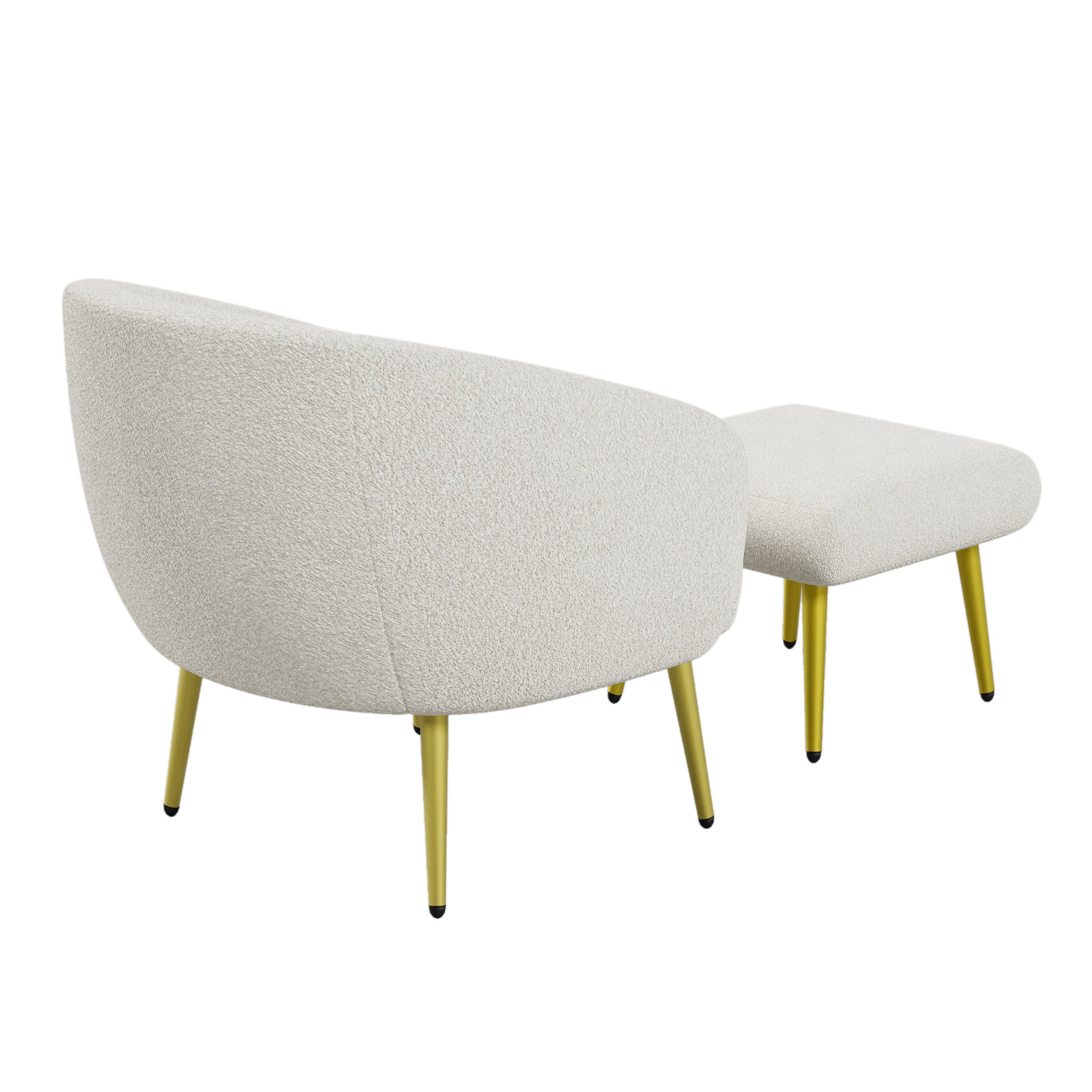 Logidon Modern Sherpa Upholstered Chair with Footstool White Gold Legs
