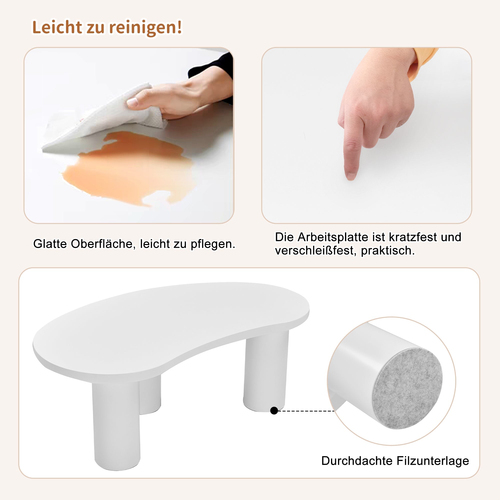 Logidon Witte halve maan salontafel 107x57x40,5 cm MDF en PVC