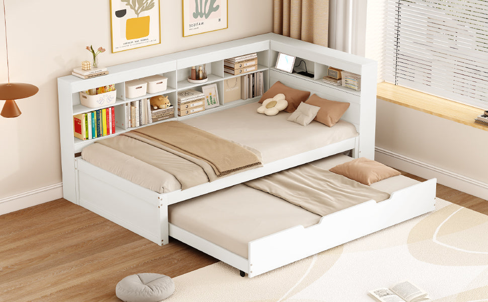 Logidon slaapbank 90x200 uitschuifbaar bed 90x190 USB wit