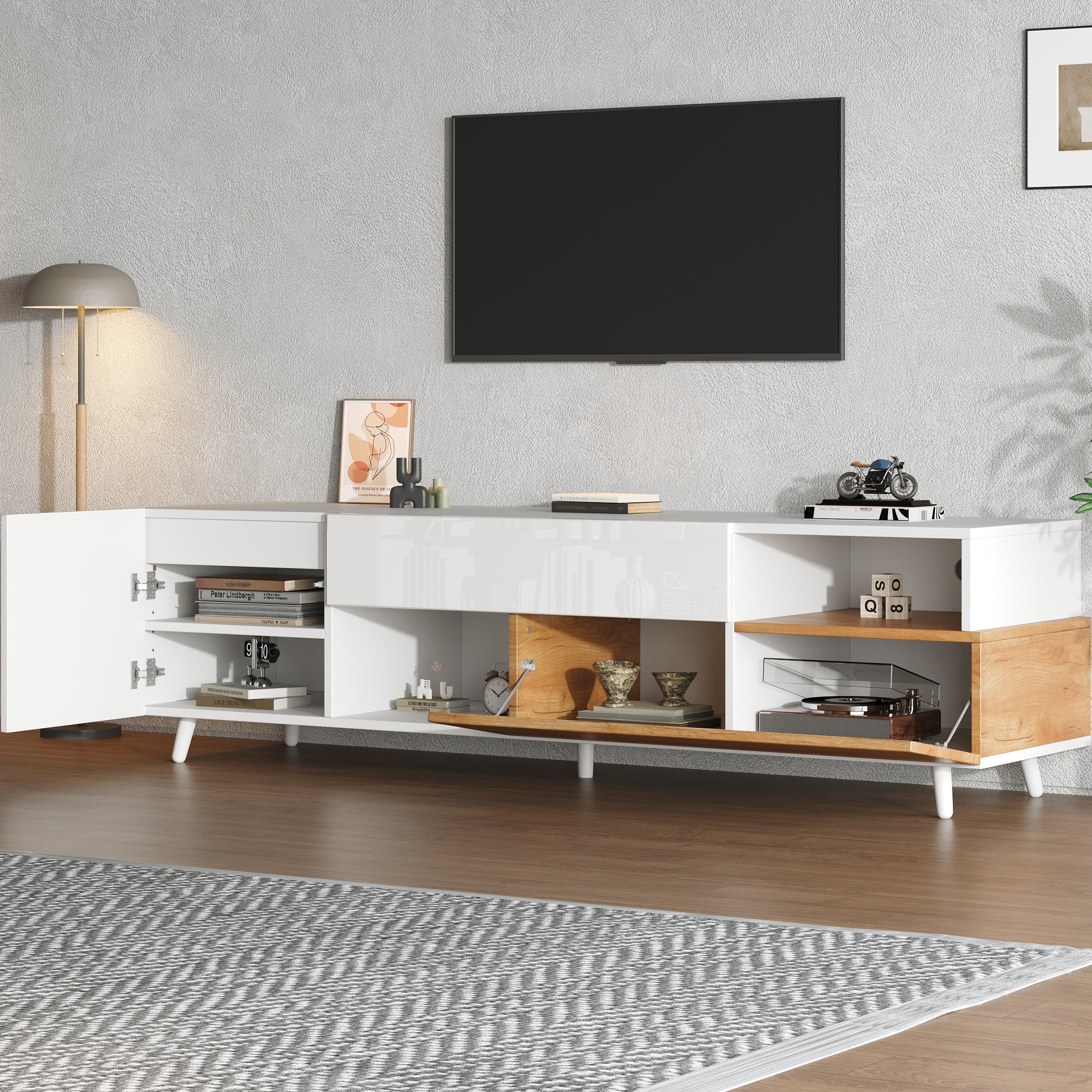 Logidon TV-meubel 180x38x50 cm witte houtlook deur en lade