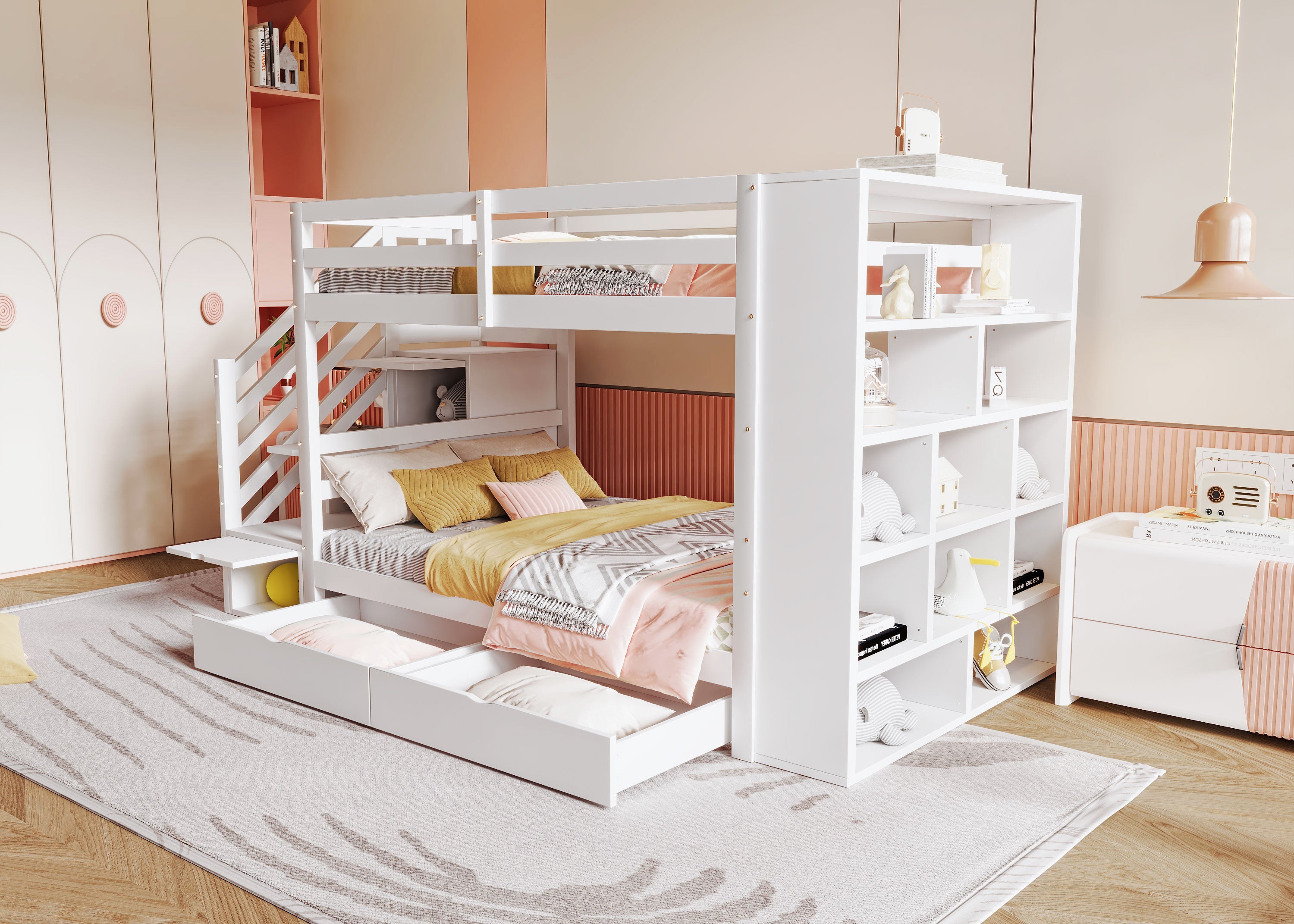 Logidon stapelbed 90x200 cm met veiligheidstrap en opbergruimte wit
