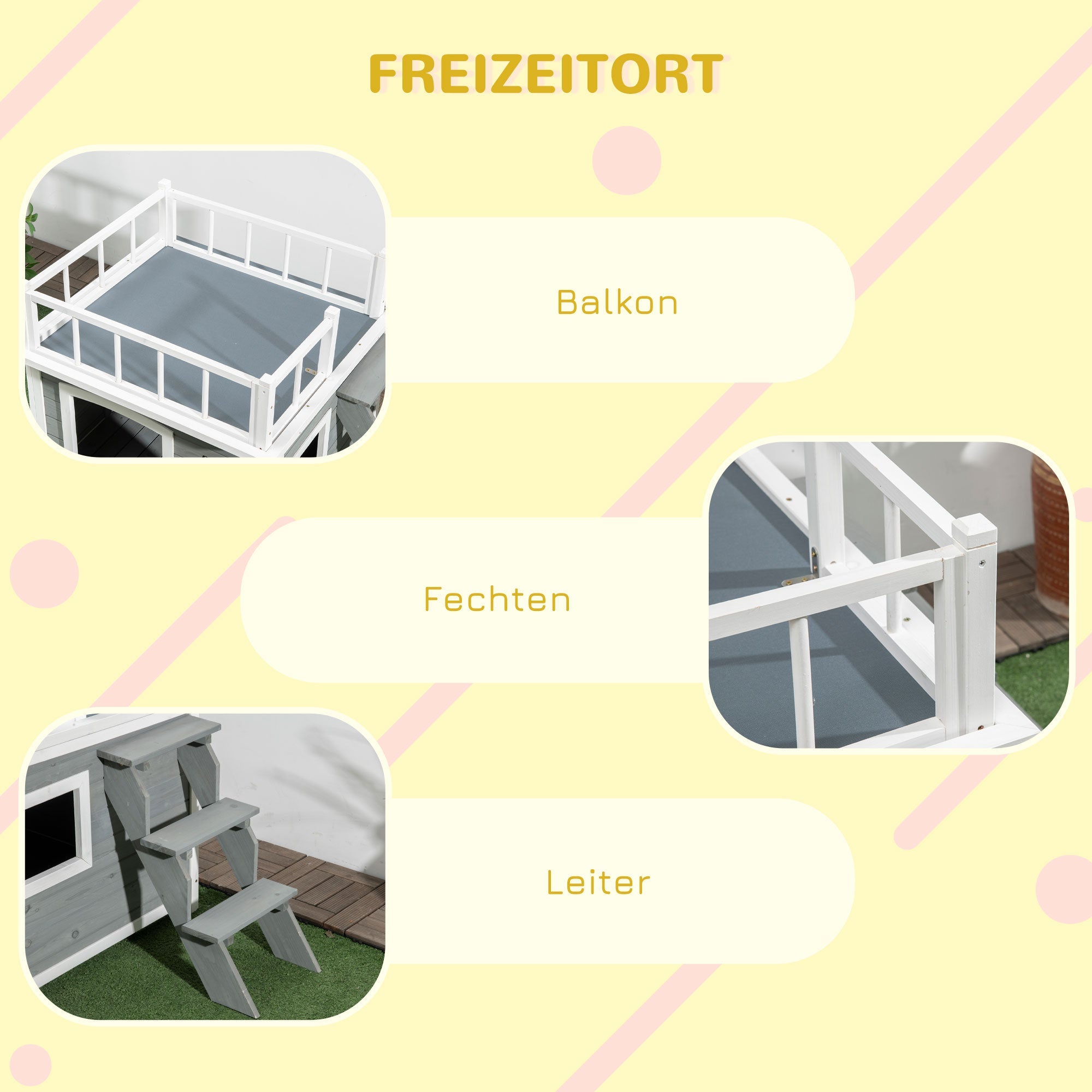 Logidon Hondenkennel PawHut Met Balkontrap Verhoogd Houten Huis Lichtgrijs