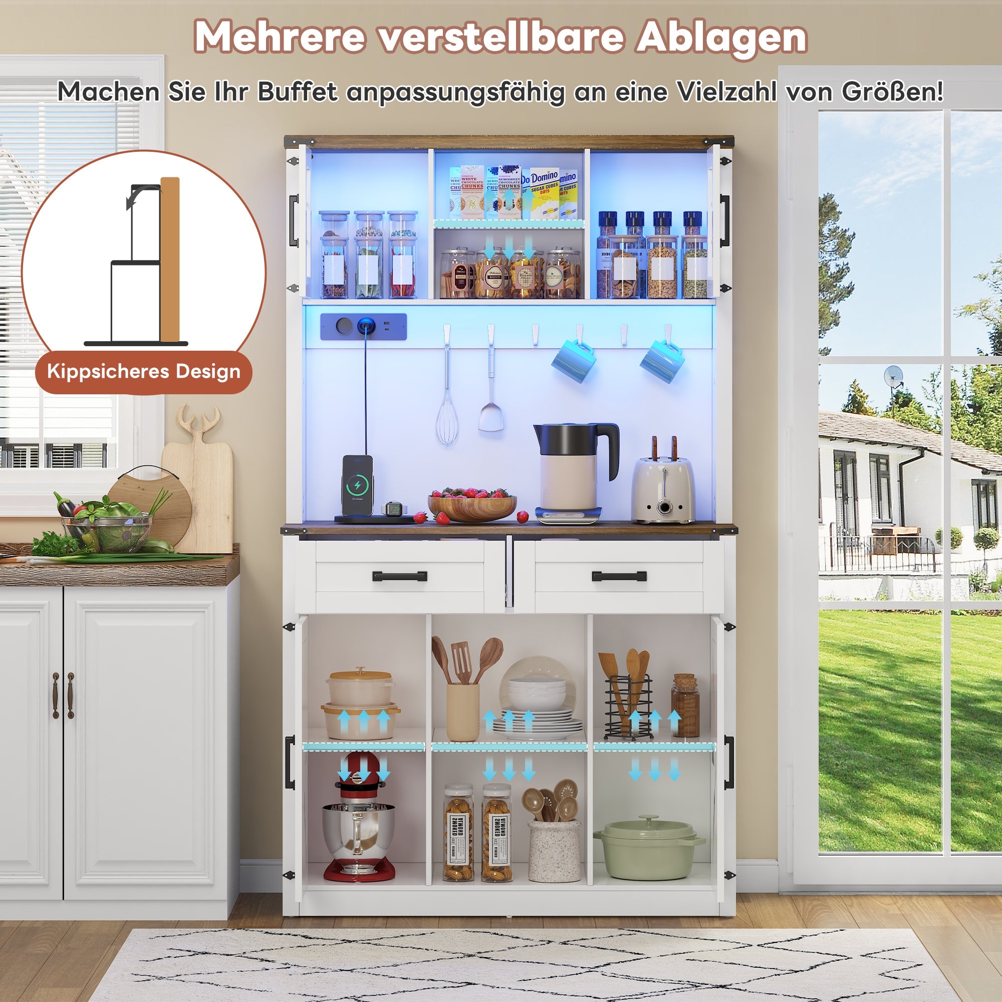 Logidon barkast met LED verlichting en stopcontacten wit 2 lades