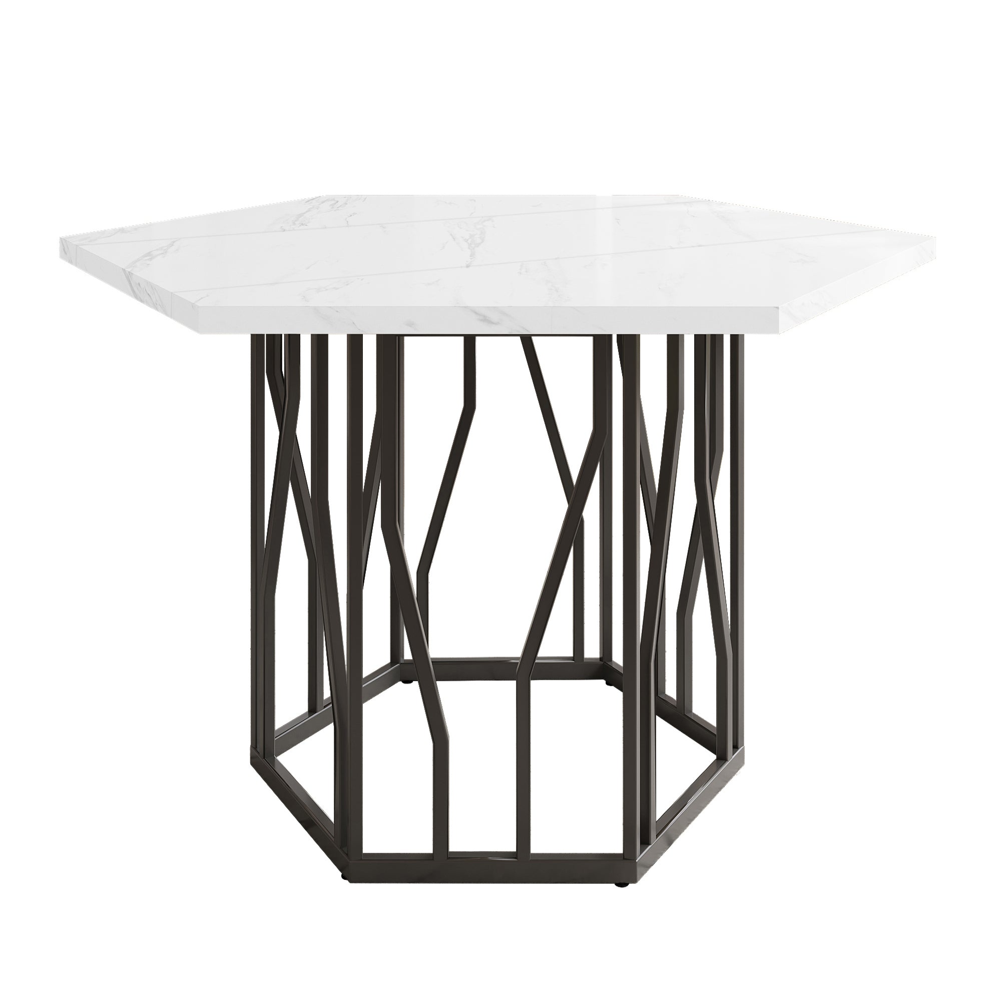 Logidon moderne zeshoekige marmeren tafel, 115,5 x 100 cm, zwart frame