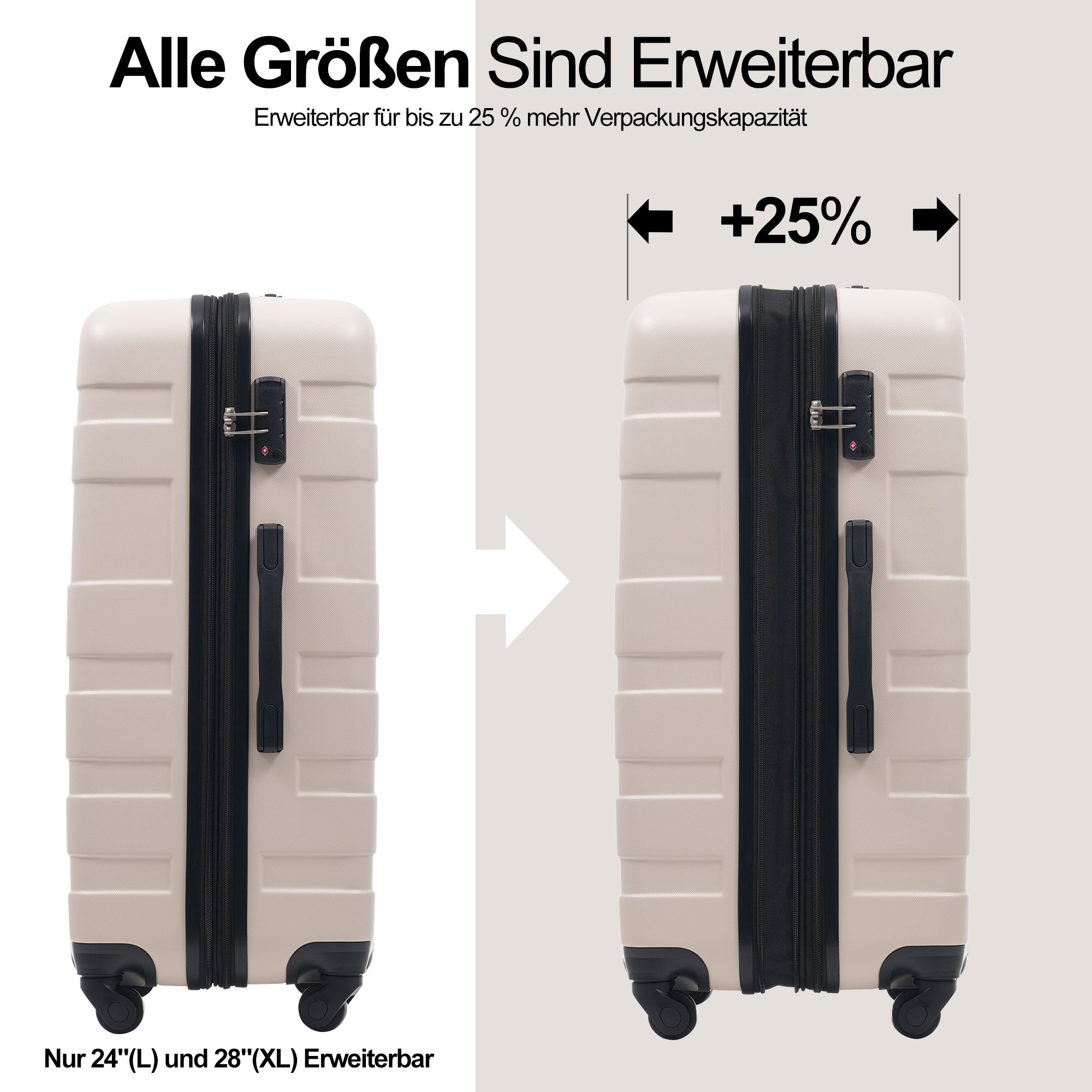 Logidon Hardshell Koffer 28 Inch Beige Zwart 4 Wielen TSA