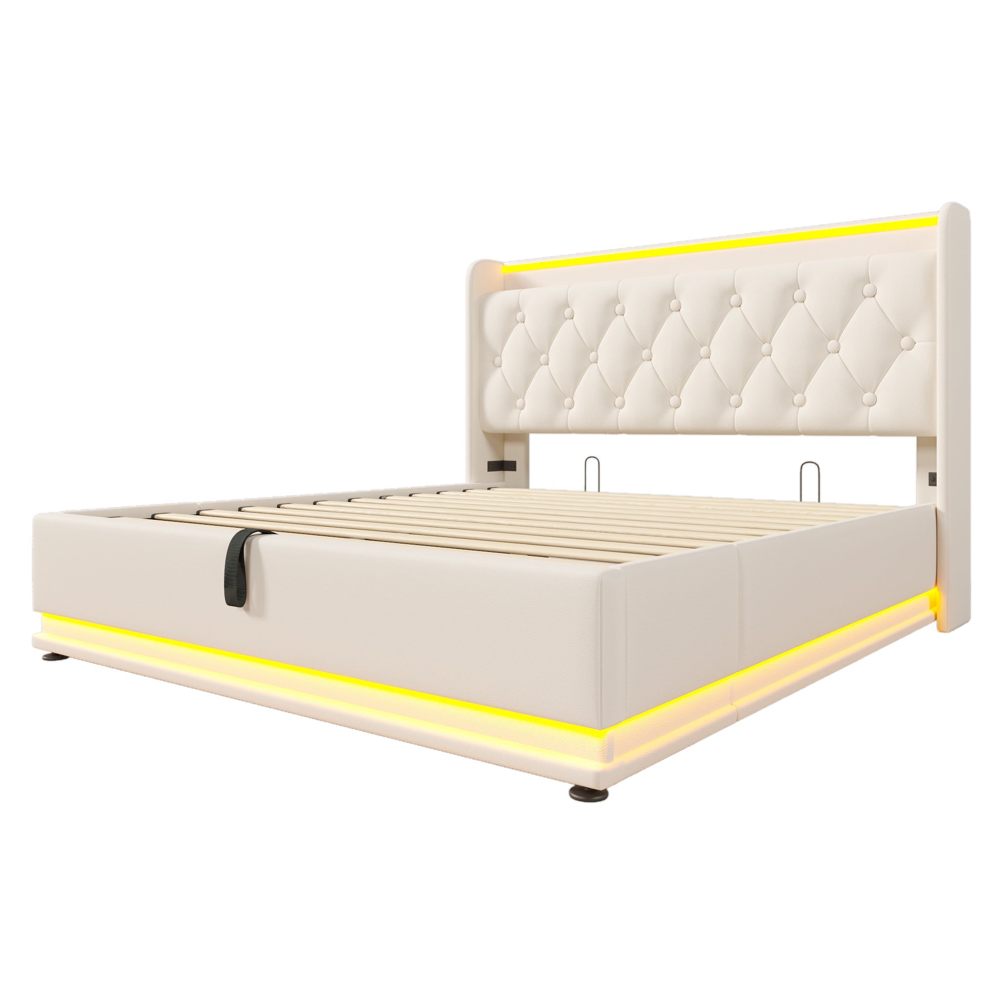 Logidon gestoffeerd bed tweepersoonsbed 140x200 cm wit PU 360 Surround LED