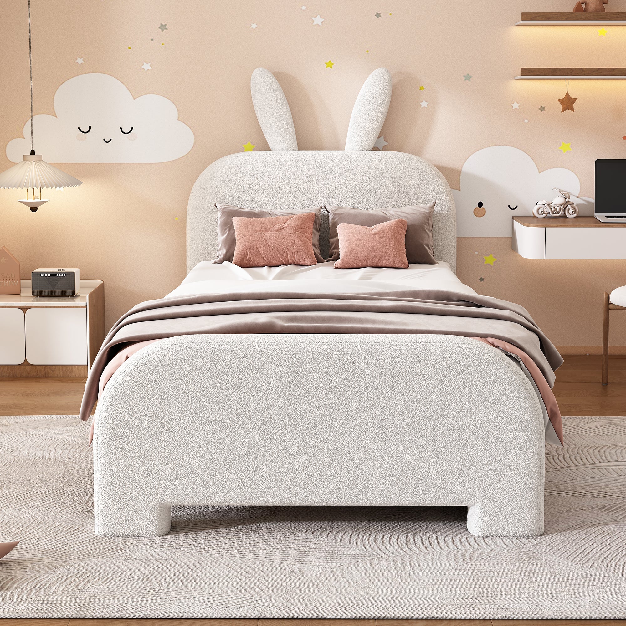 Logidon Flat Bed 90x200 cm Rabbit Shape White With 2 Drawers