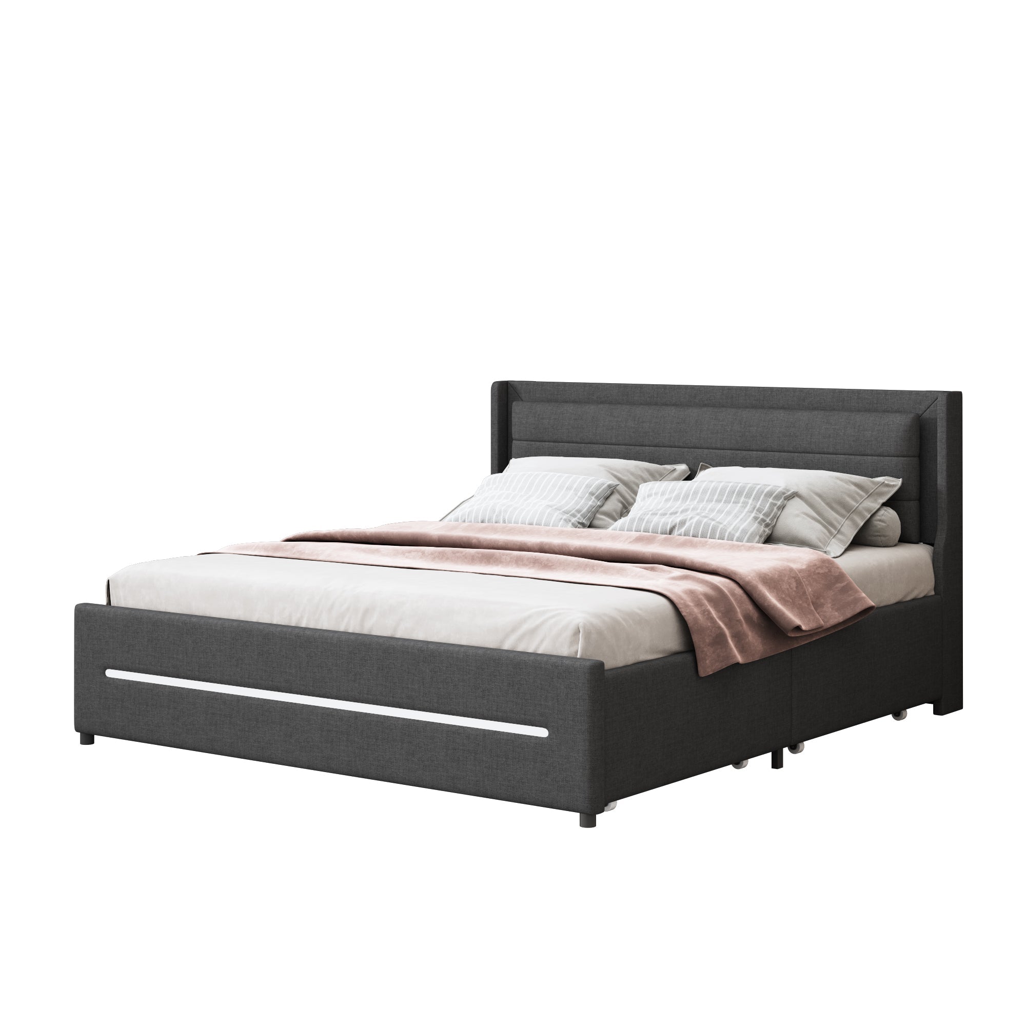 Logidon gestoffeerd bed 180x200 met LED verlichting en 4 opbergvakken grijs