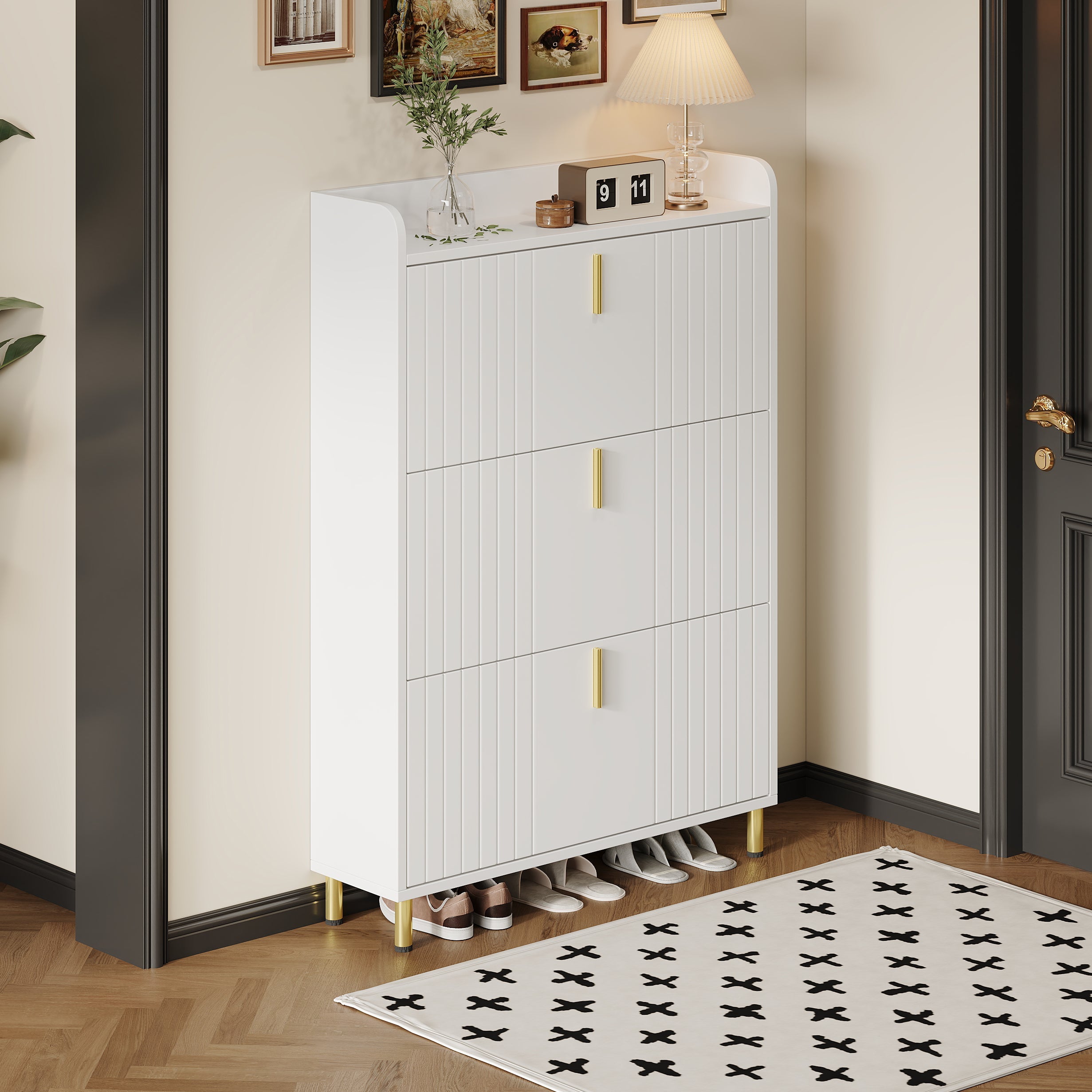 Logidon schoenenkast wit 3 kleppen, 6 vakken, 80x23x123 cm