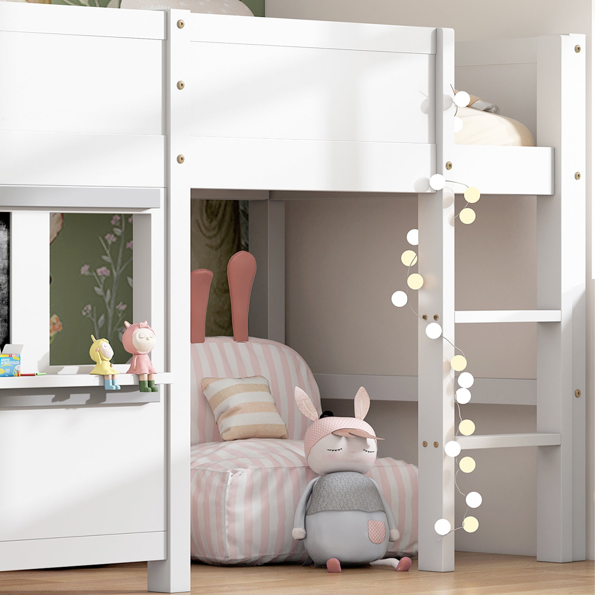 Logidon huisbed 90x200 wit graffiti-ready stapelbed met plank