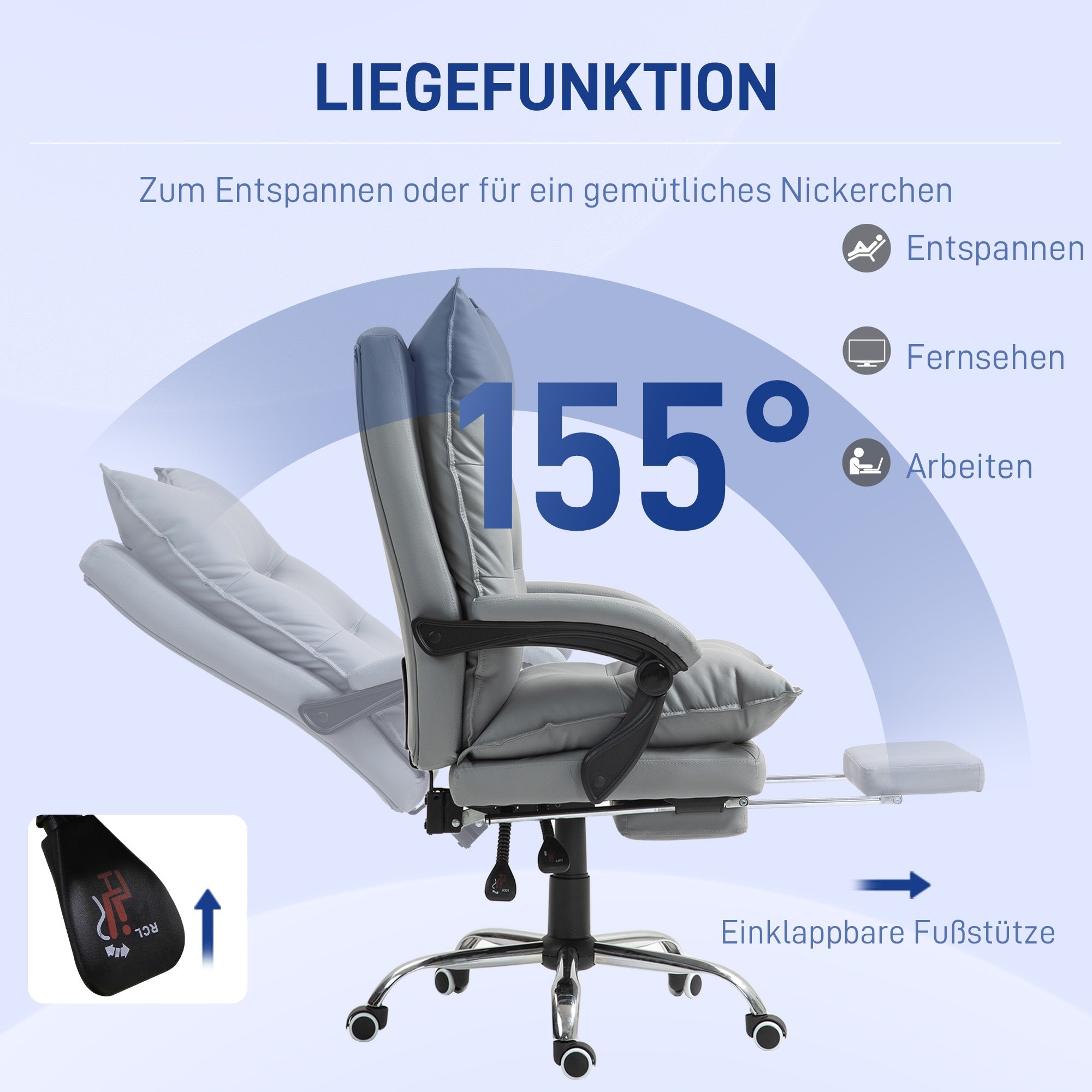 Logidon Vinsetto bureaustoel met ligfunctie lichtgrijs