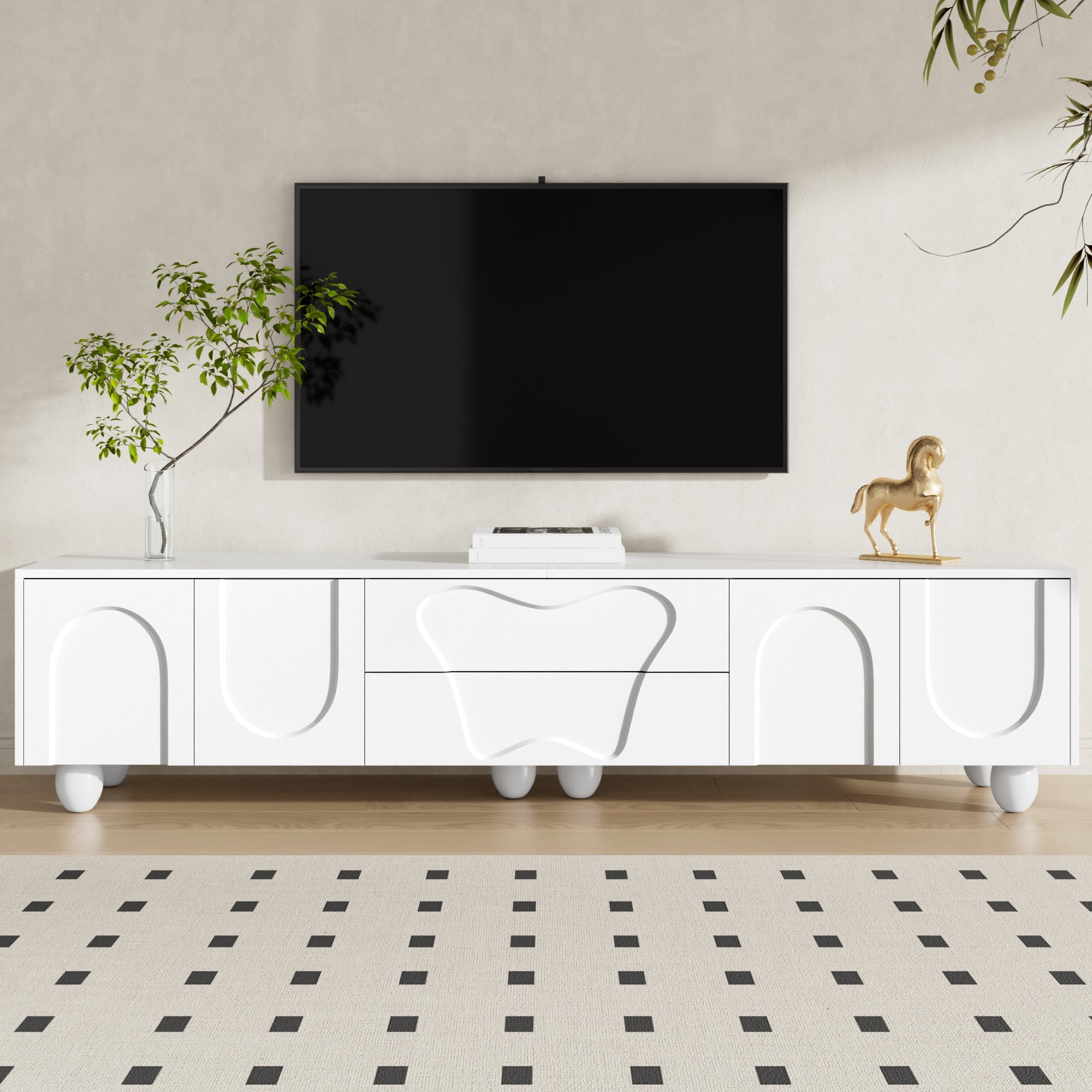 Logidon TV-meubel 180 cm wit met massief houten poten Minimalistisch