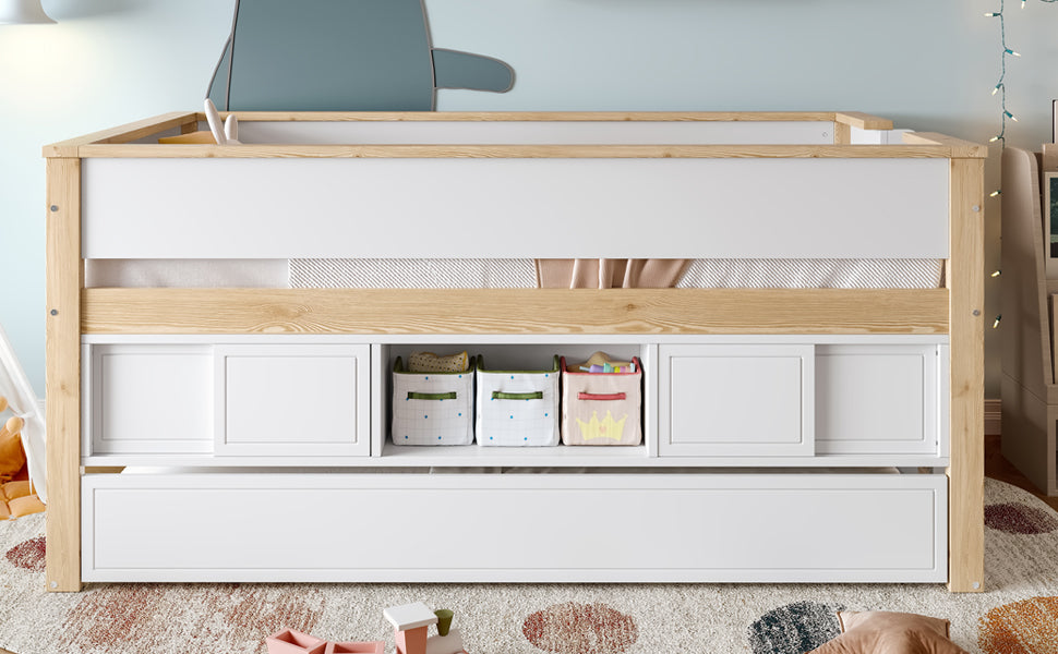 Logidon halfhoogsbed 90x200 wit naturel met onderschuifbed en opbergruimte