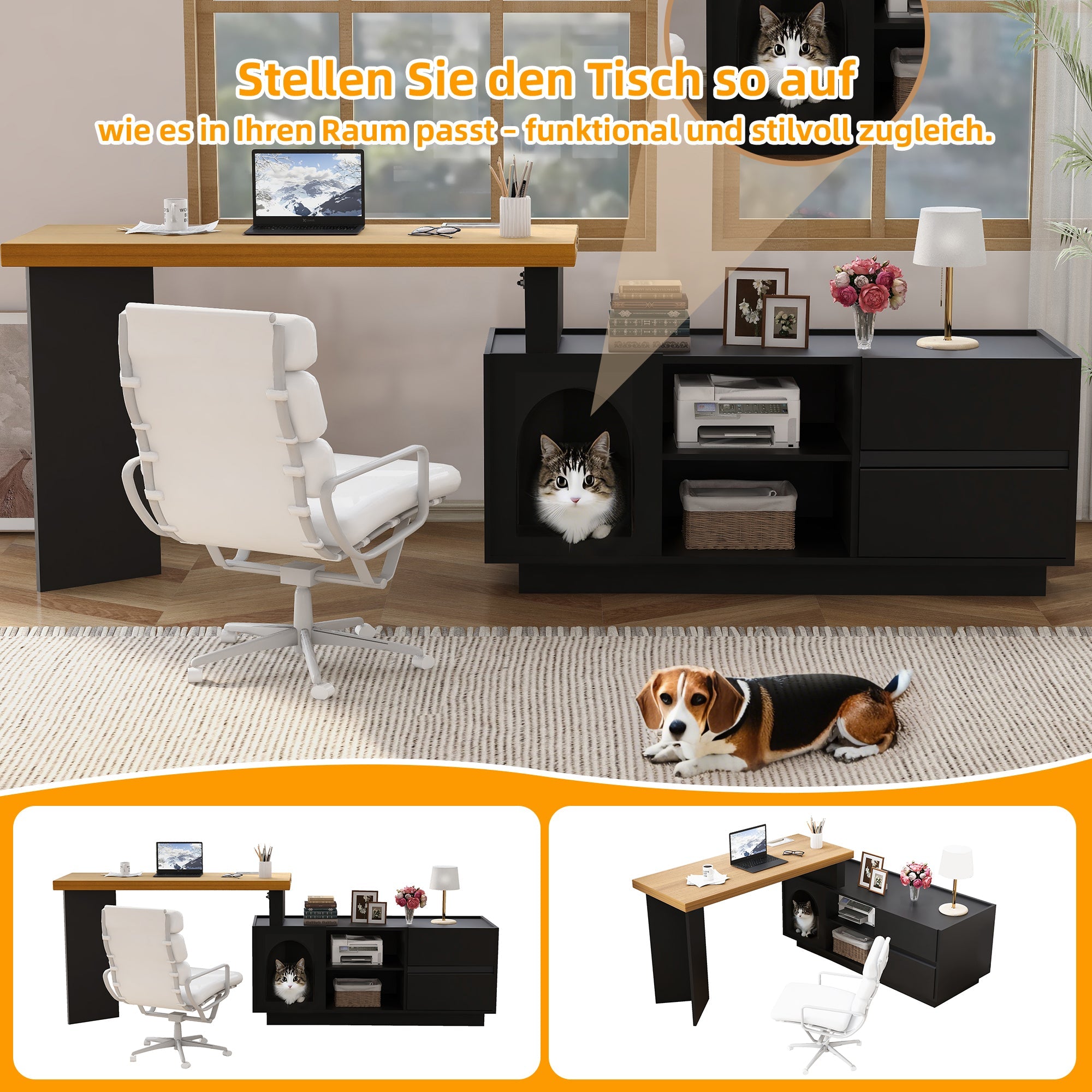 Logidon Hoekbureau met geïntegreerd dierenhok 120x50 cm MDF Zwart