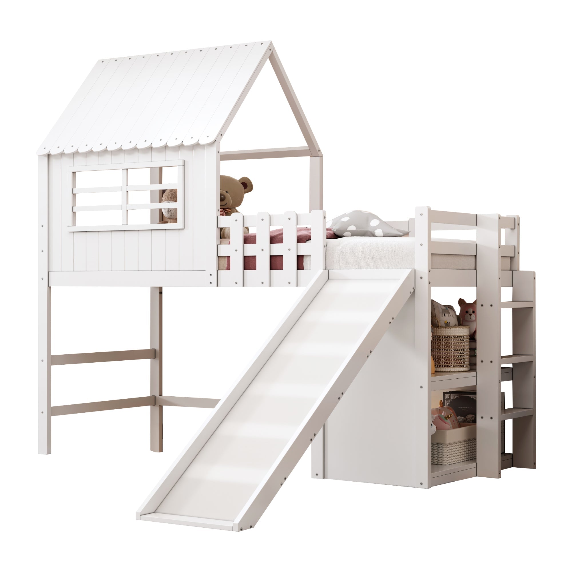Logidon kinderbed 90x200 wit hoogslaper met ladderglijbaan