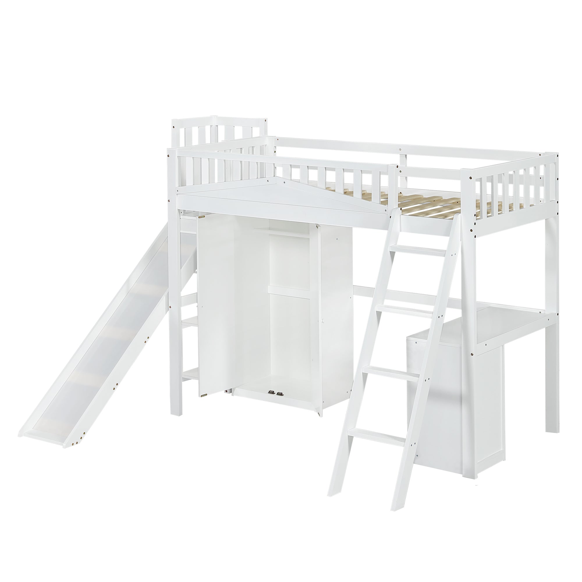 Logidon stapelbed kinderbed met tafel en kledingkast 90x200 wit