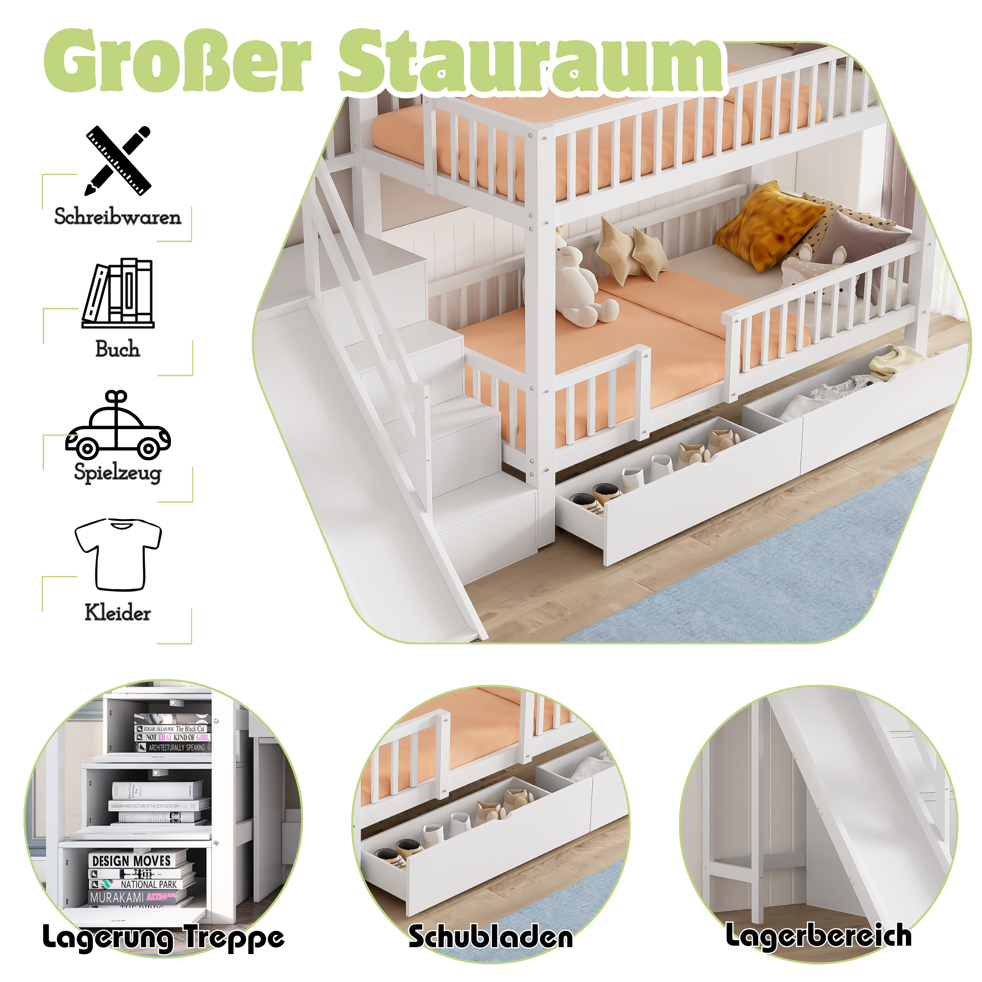 Logidon kinderstapelbed wit 90x200 cm met glijbaan en trap