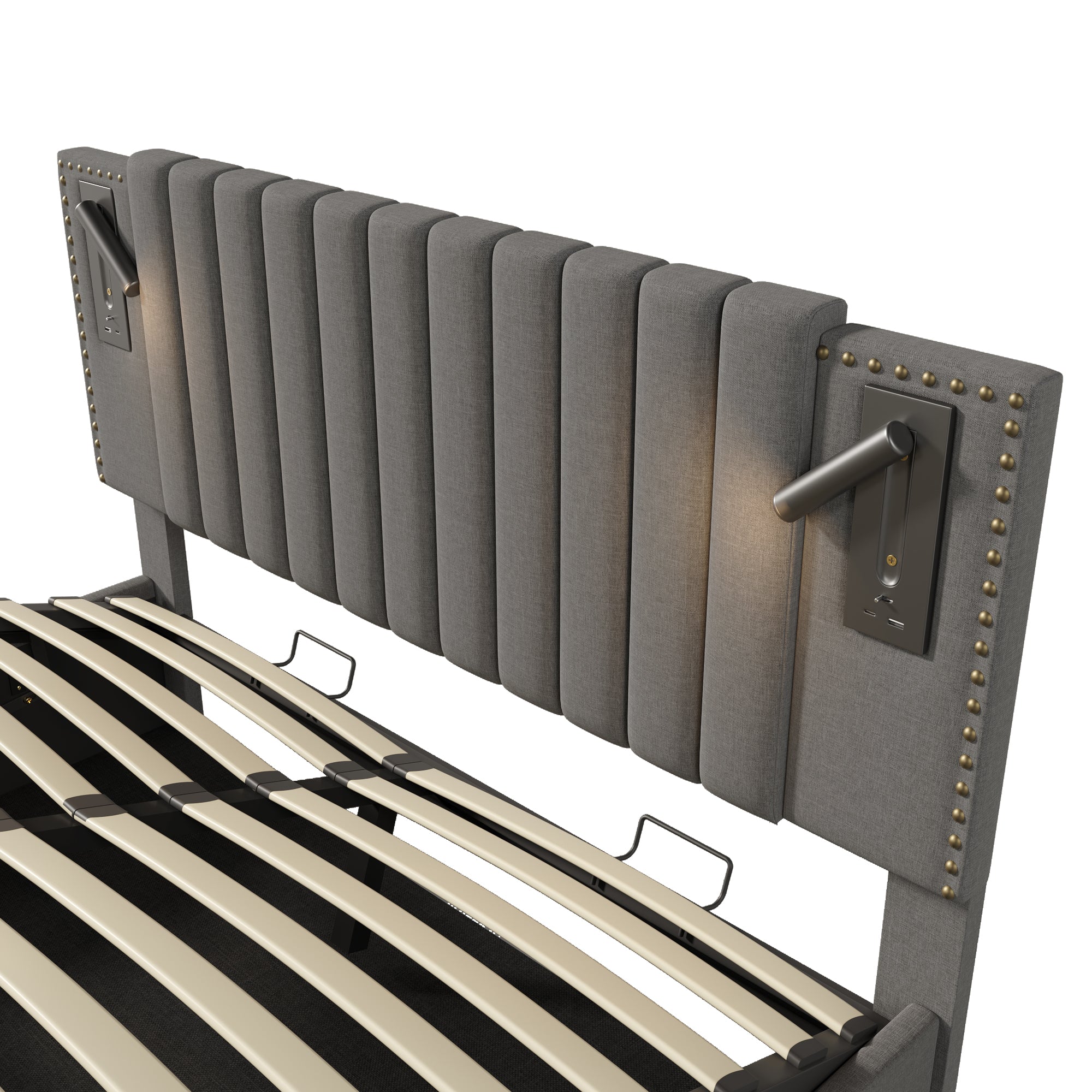Logidon gestoffeerd bed 180x200 grijs met opbergruimte en USB-oplaadfunctie