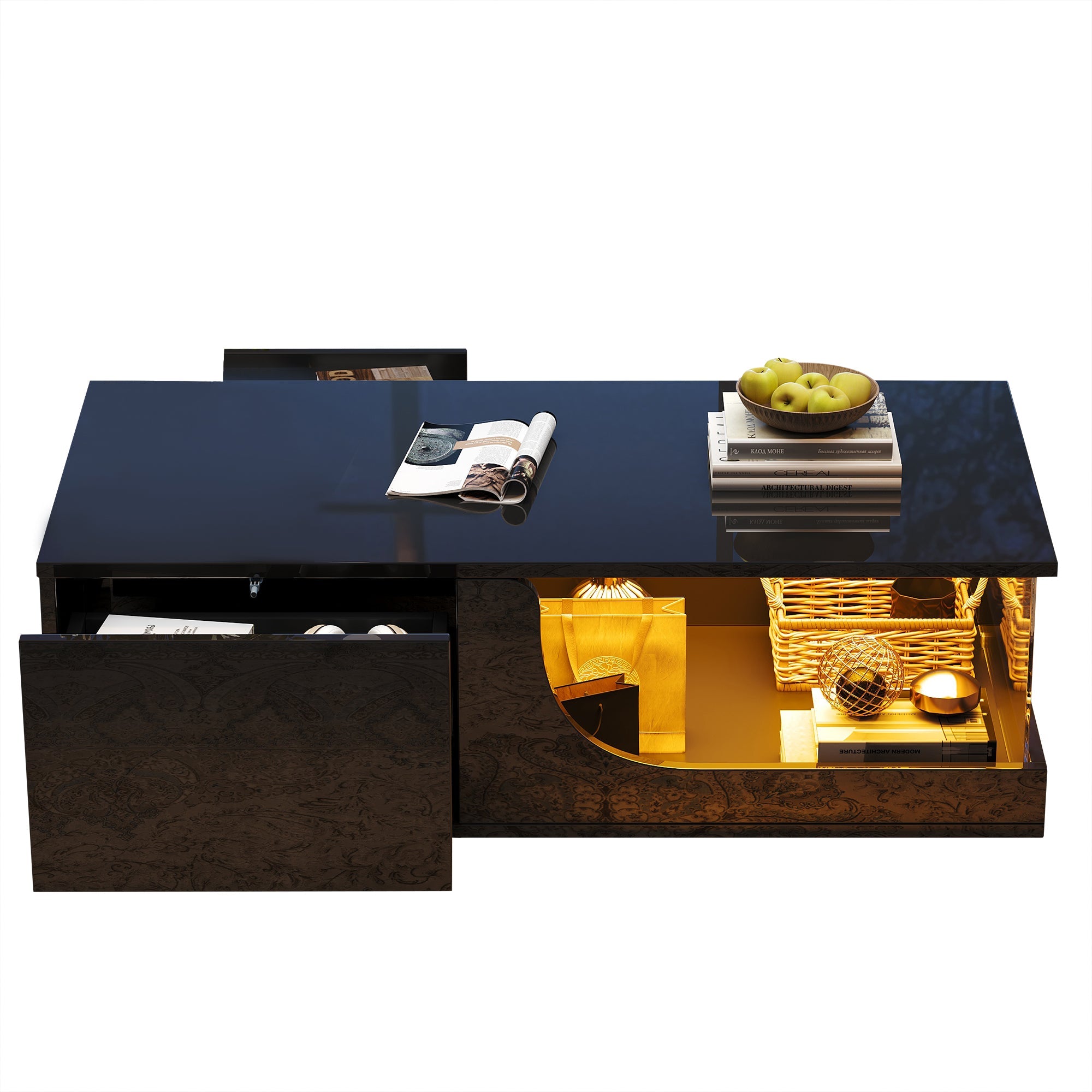 Logidon Zwarte hoogglans salontafel 100x50x30 cm LED-verlichting