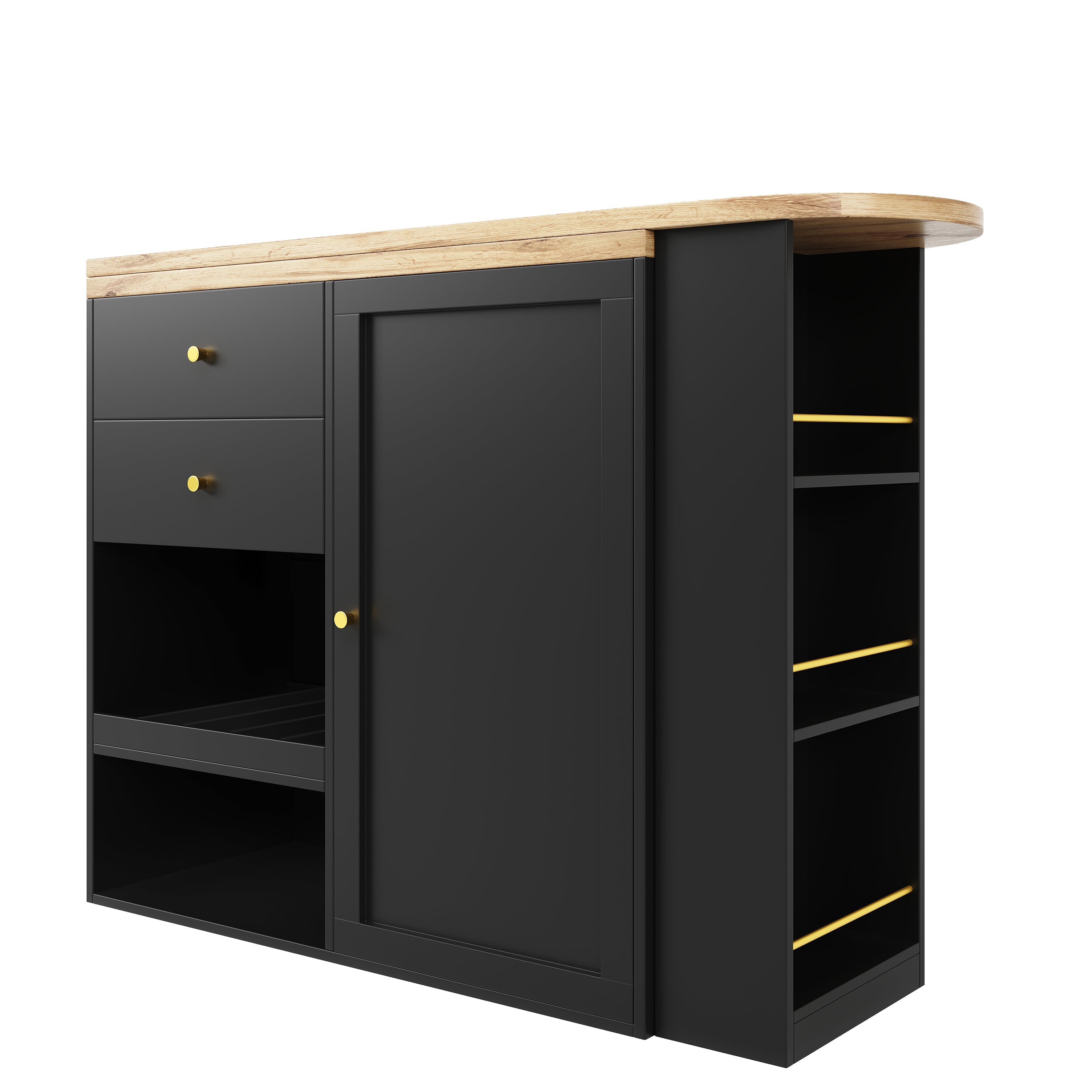 Logidon 360° draaibare bartafel 138 cm zwart met 2 lades