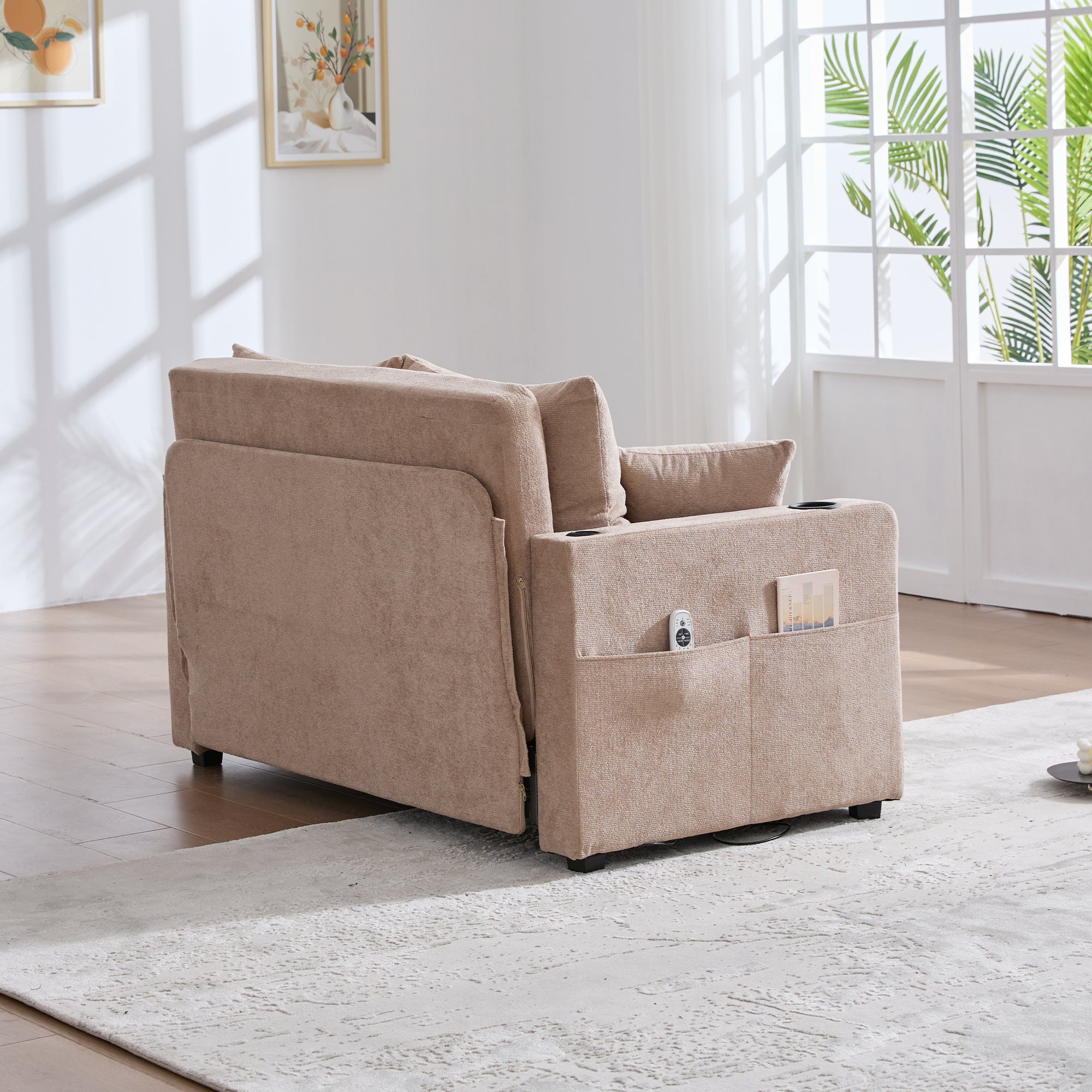 Logidon multifunctionele stoffen bank Khaki Velvet met USB-oplaadfunctie