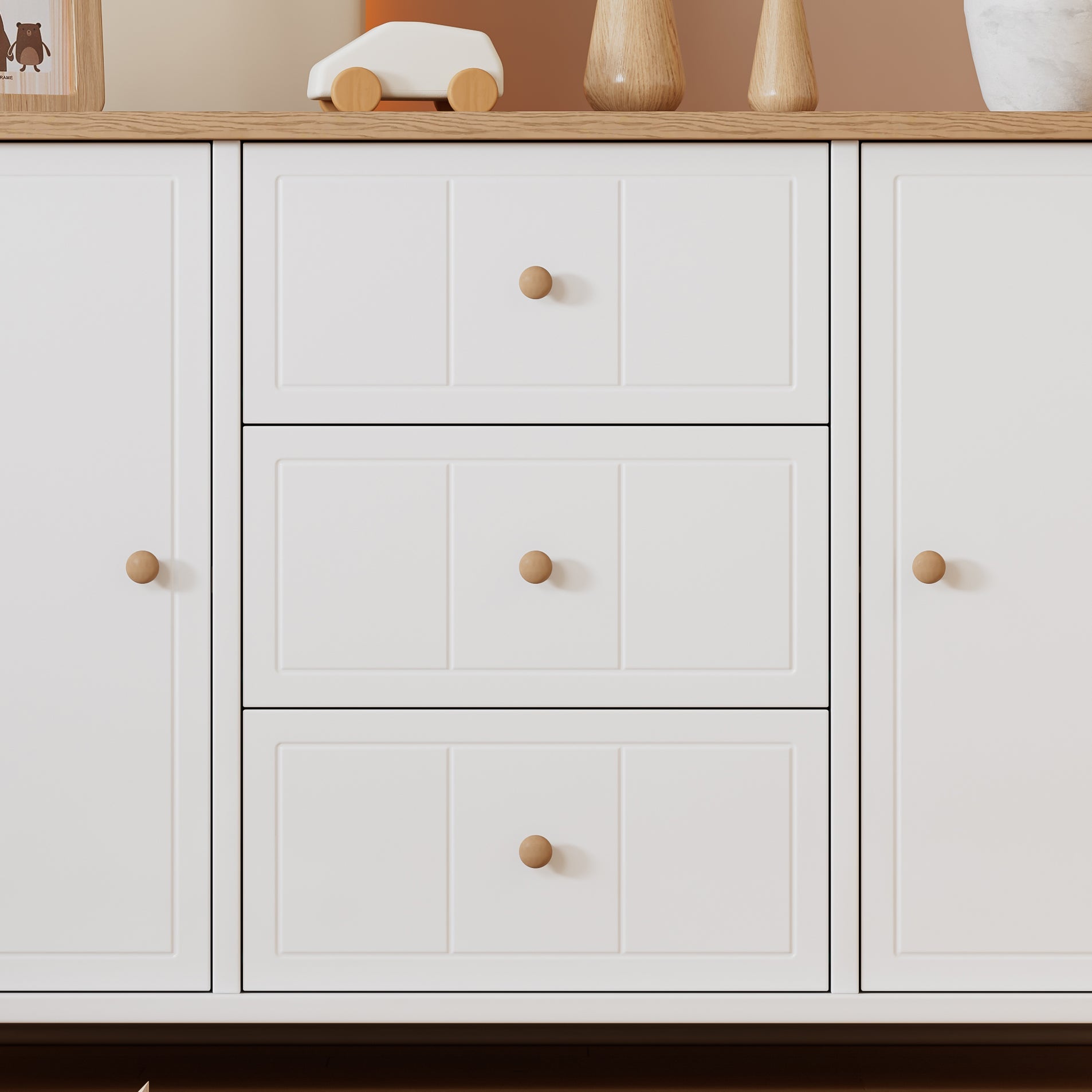 Logidon classic chest of drawers white natural with 3 drawers and 2 doors