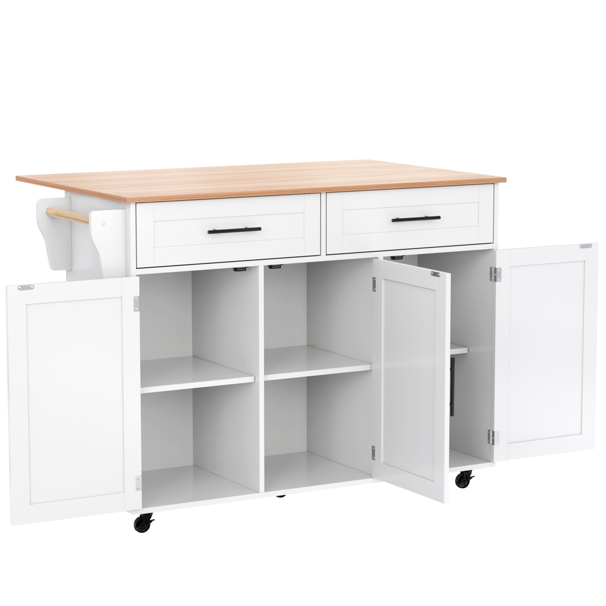 Logidon keukeneiland 129x46 cm met opklapbaar tafelblad, 5 wielen, wit