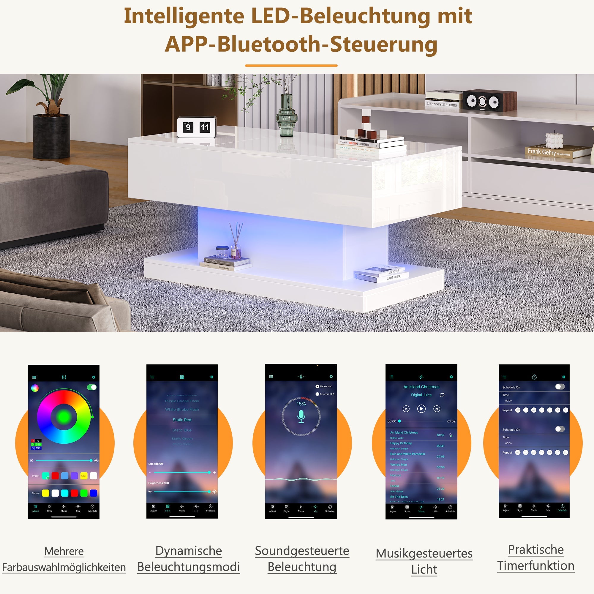 Logidon witte heftafel 100x50x45 met LED verlichting hydraulisch