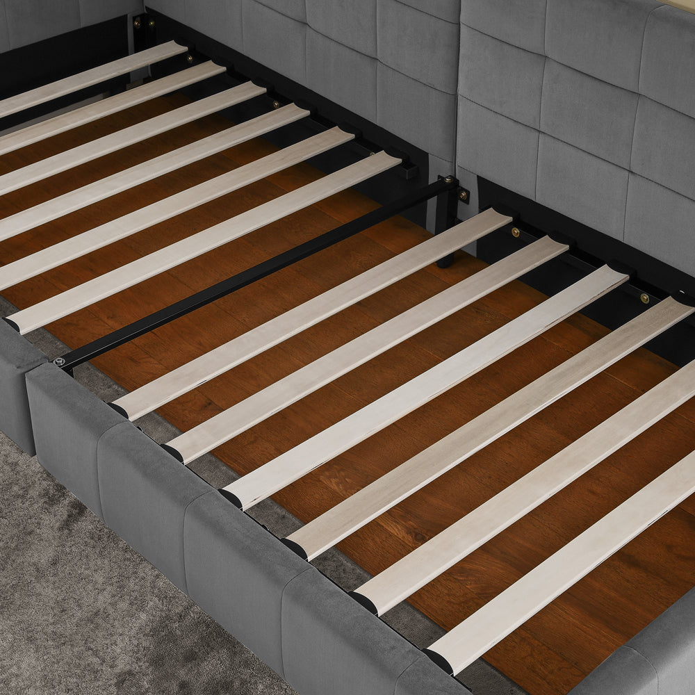 Logidon single bed 90x200 cm velvet dark gray high back
