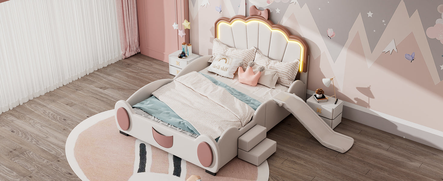 Logidon 90x200 cm Butterfly Bed With LED Color Changing Pink White