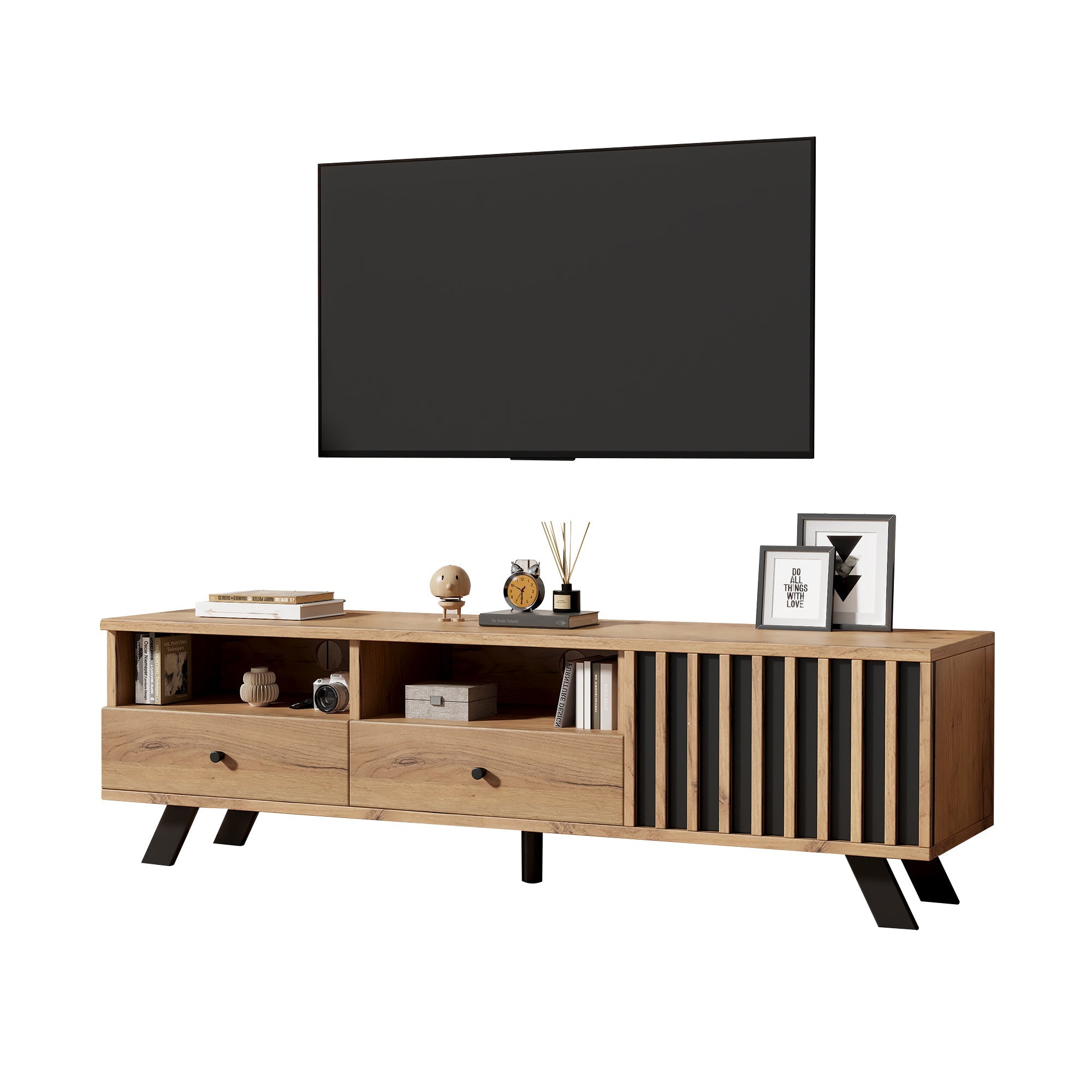Logidon TV-meubel 150 x 38 x 44 cm natuurlijke houtlook 2 lades