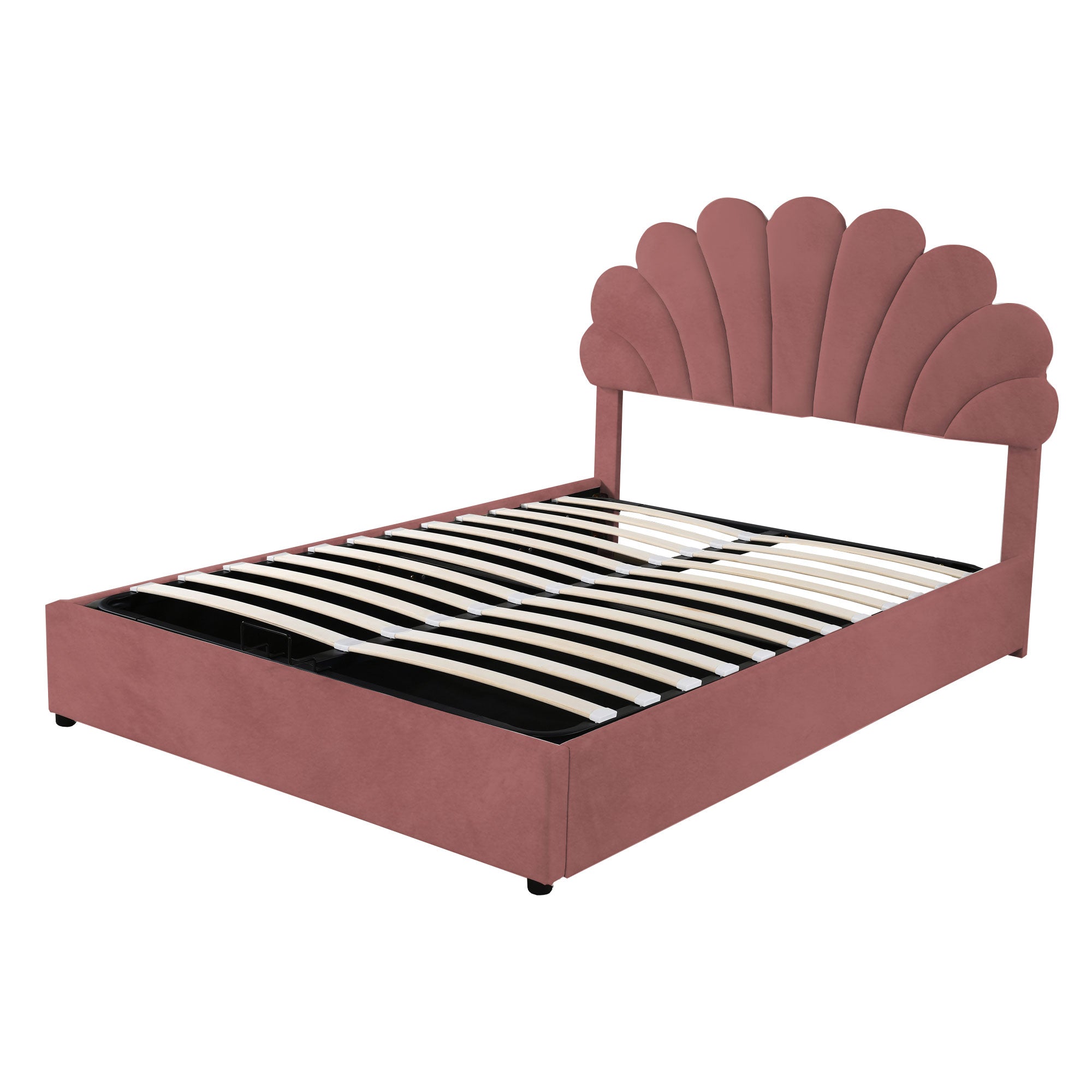 Logidon upholstered bed 140x200 pink with floral headboard and storage space