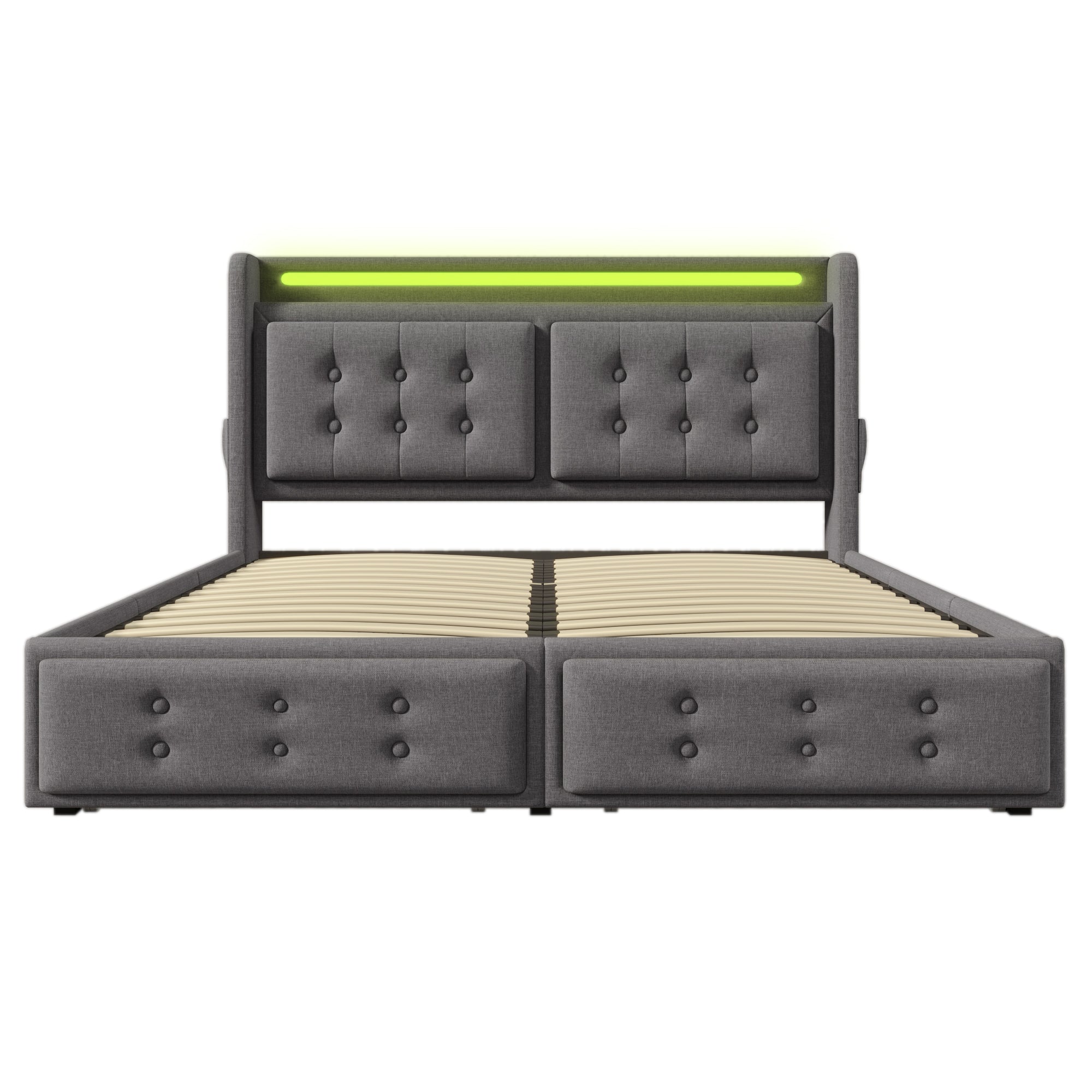 Logidon gestoffeerd bed 140x200 LED-hoofdeinde, USB-C, 4 laden, grijs