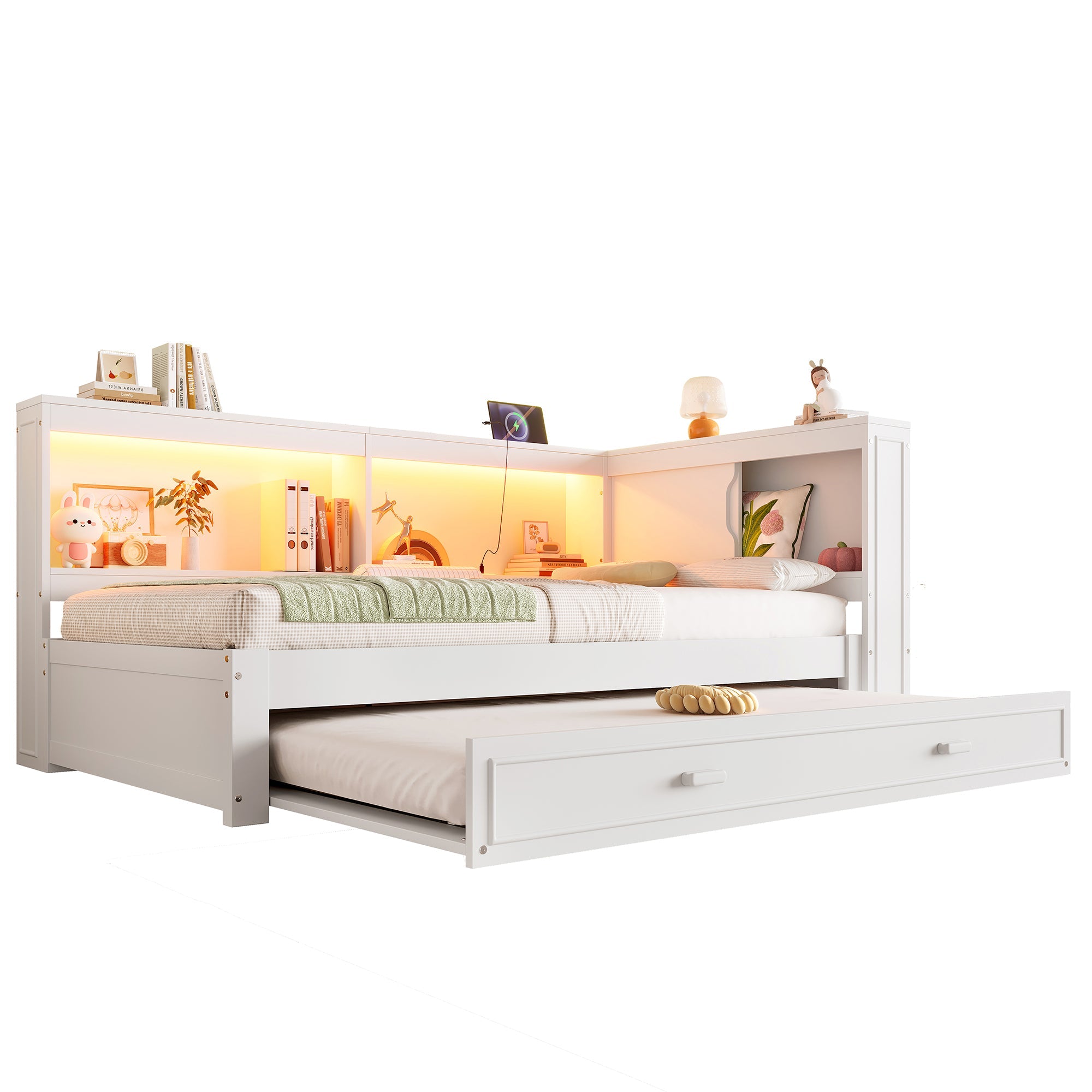 Logidon Dagbed 90x200 cm Wit Uitschuifbed Slaapbank USB LED