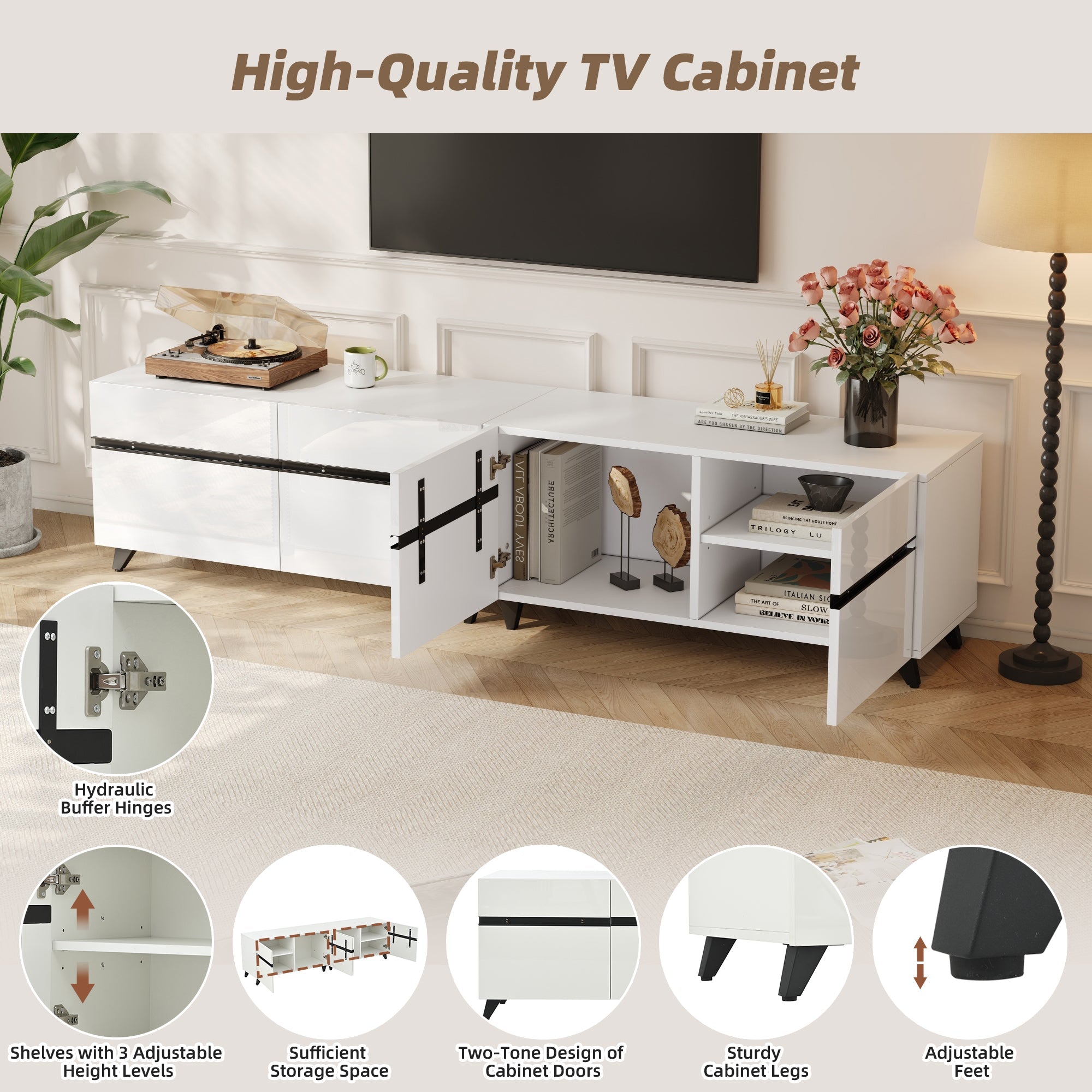Logidon TV-meubel 180x40x49 cm wit hoogglans 4 kasten