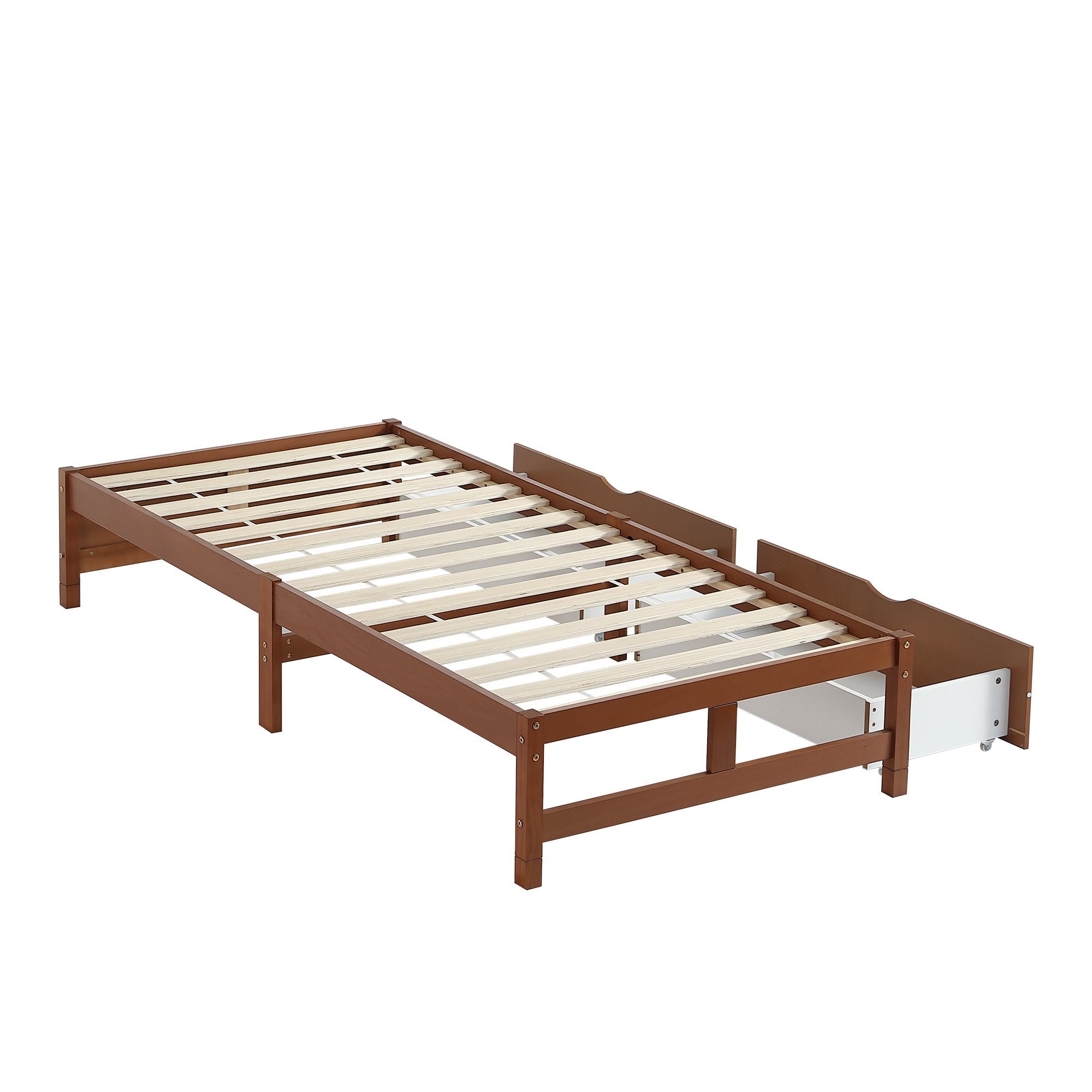 Logidon kinderbed 90x200 roodbruin houten bed met 2 lades en wielen