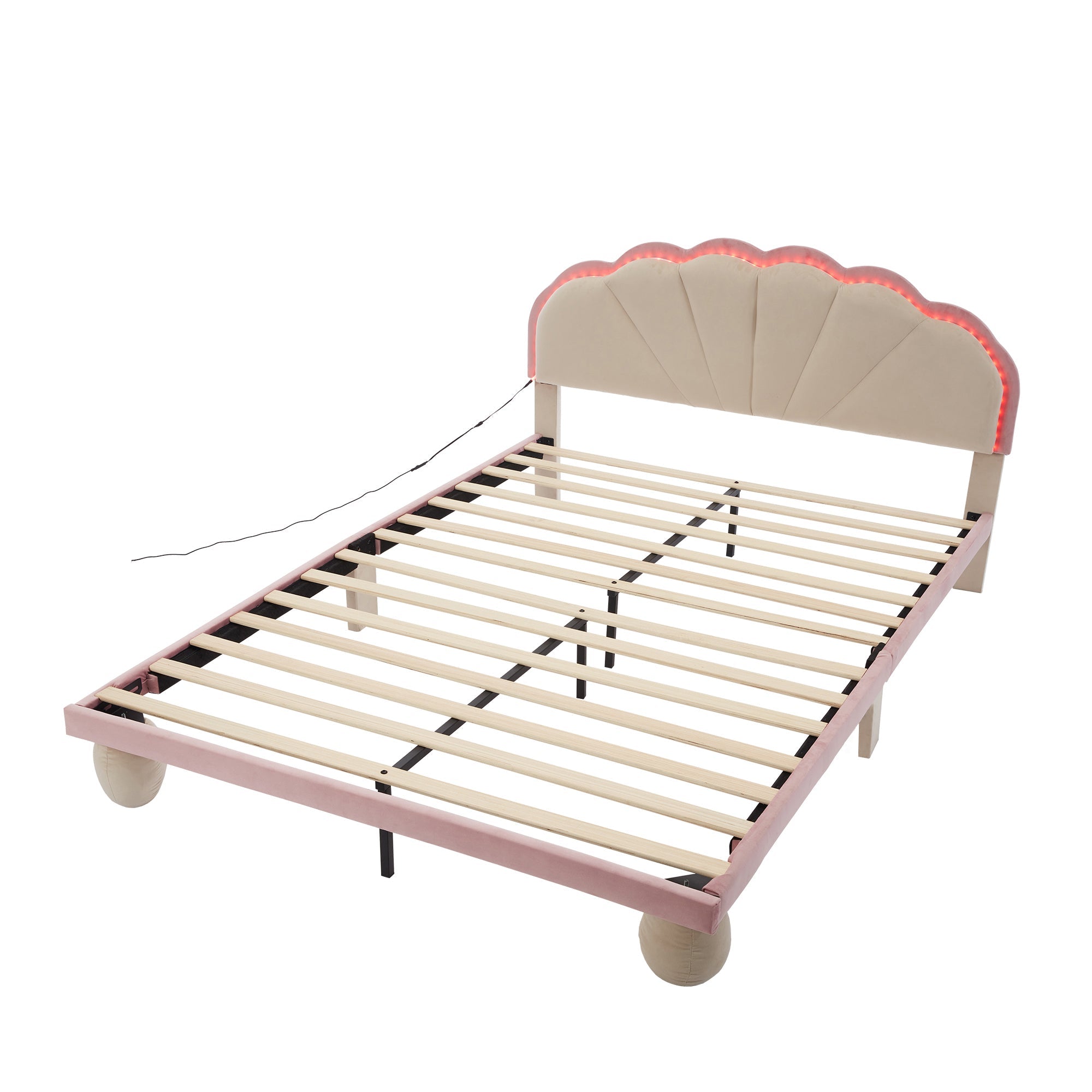 Logidon gestoffeerd bed 140x200 beige roze LED-lichtstrips