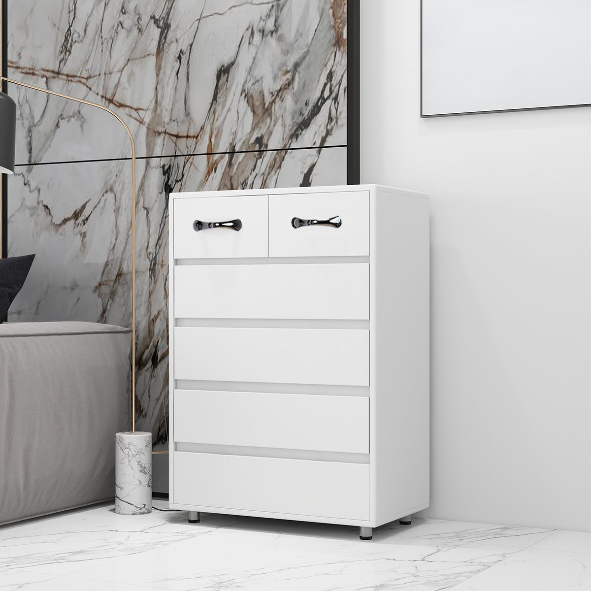 Logidon nachtkastje met zes lades wit 70x40x103 cm MDF modern design