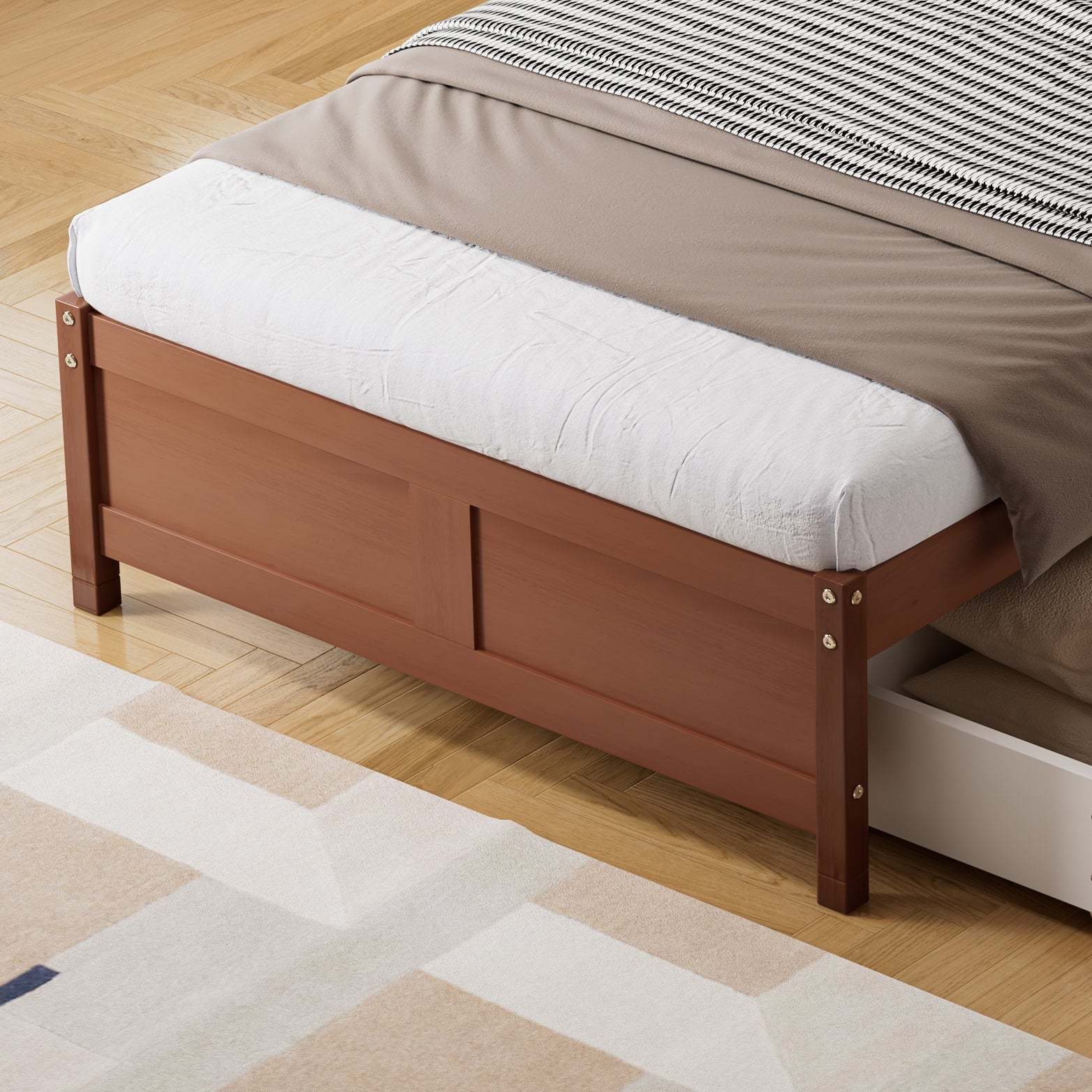 Logidon kinderbed 90x200 roodbruin houten bed met 2 lades en wielen