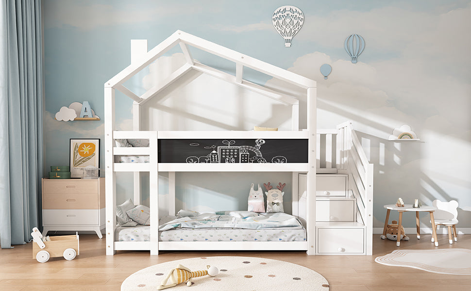 Logidon stapelbed boomhut 90x200 wit met schouw en opbergruimte
