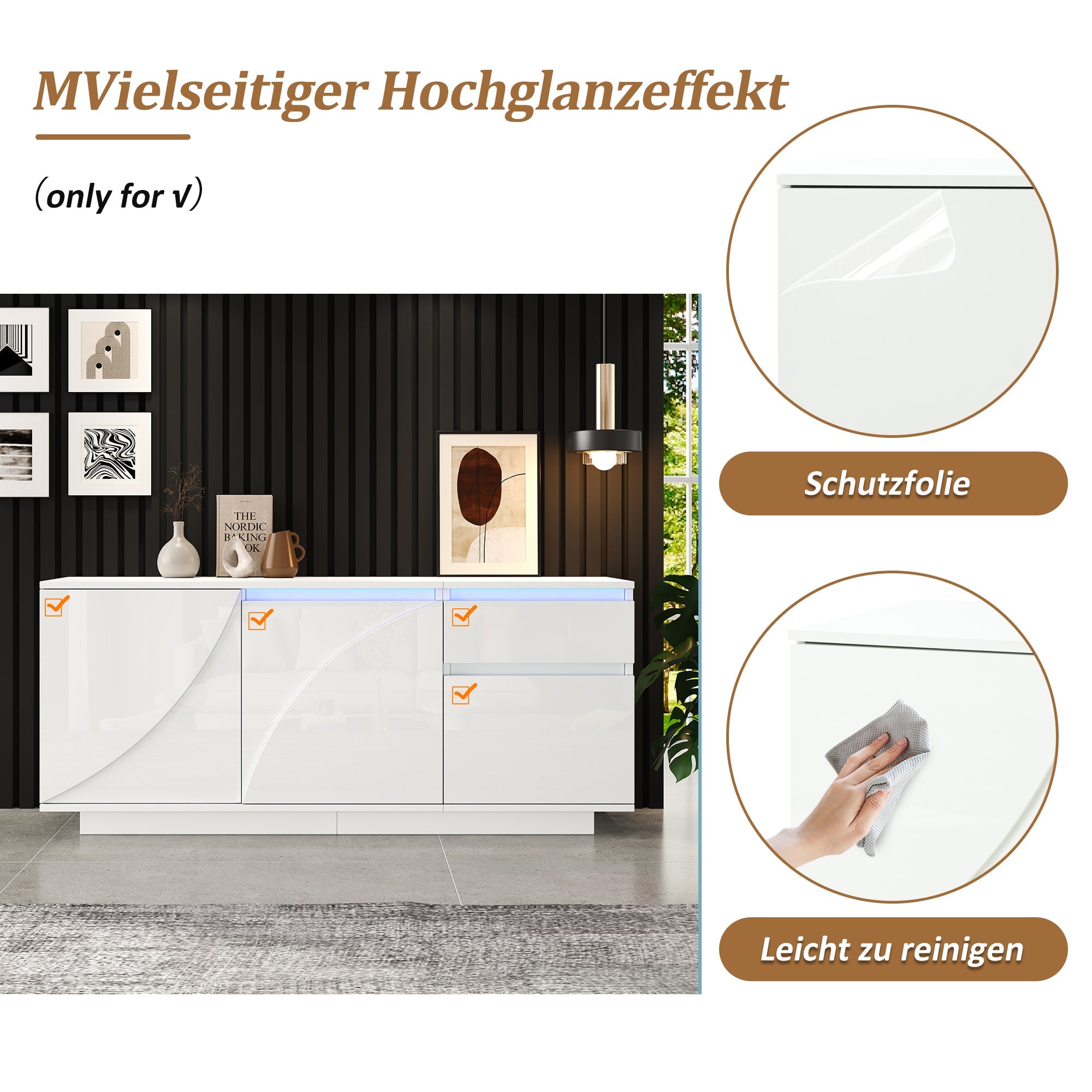 Logidon 140 x 40 x 60 cm hoogglans dressoir wit met LED
