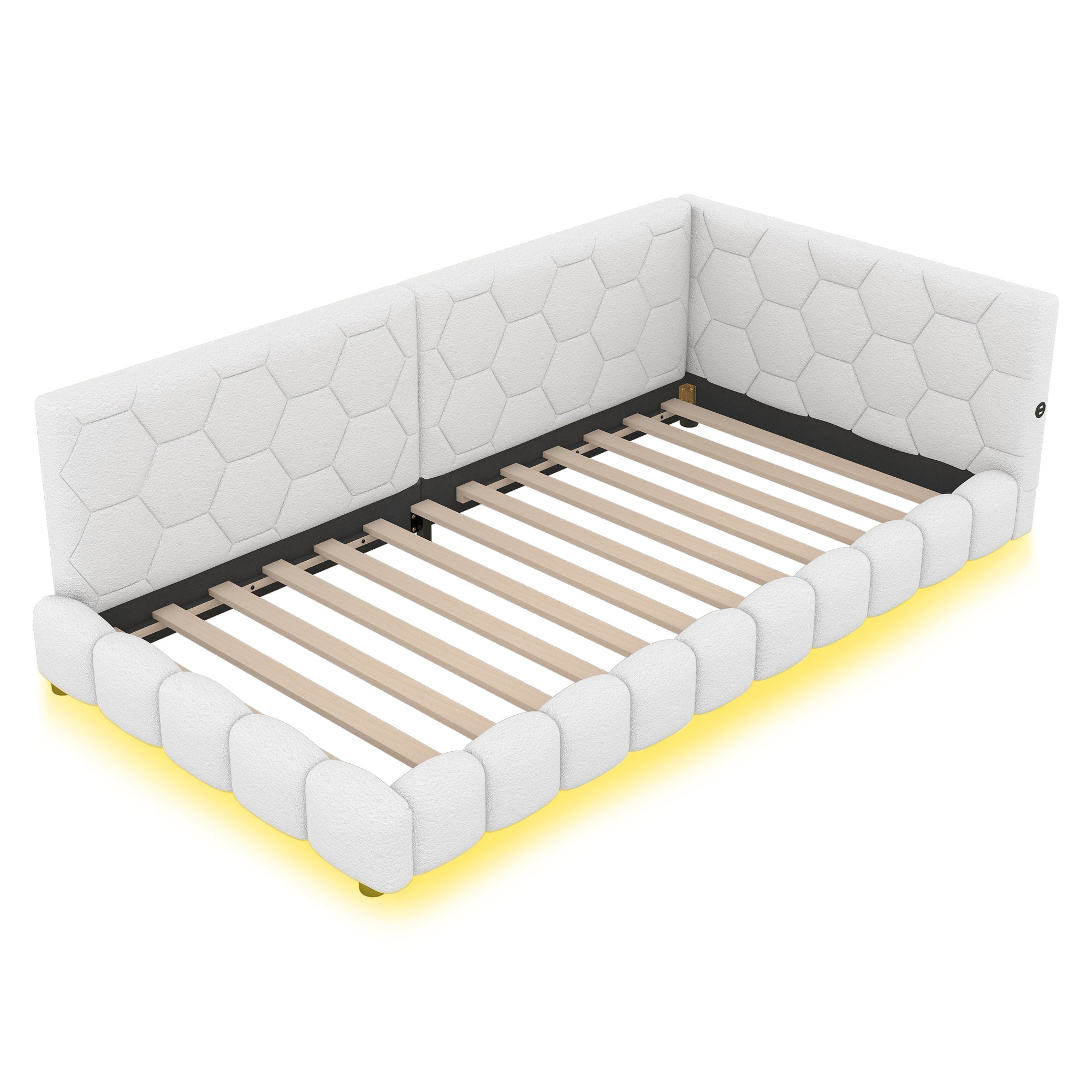Logidon Daybed 90x200 cm slaapbank wit fluweel lattenbodem USB C