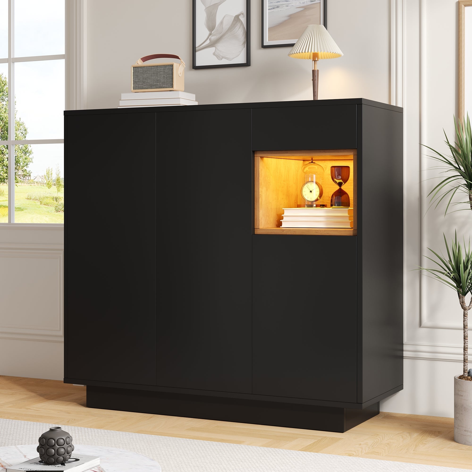 Logidon schoenenkast met LED verlichting zwart hout 14-18 paar